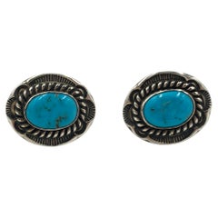 Used Cuff Links with Kingman Turquoise Gemstone by Dan Oliver