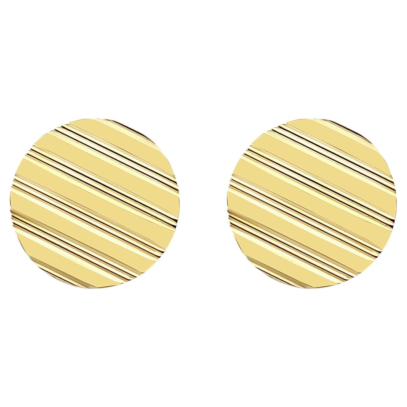 Cuff Links with Line Design 14k Yellow Gold