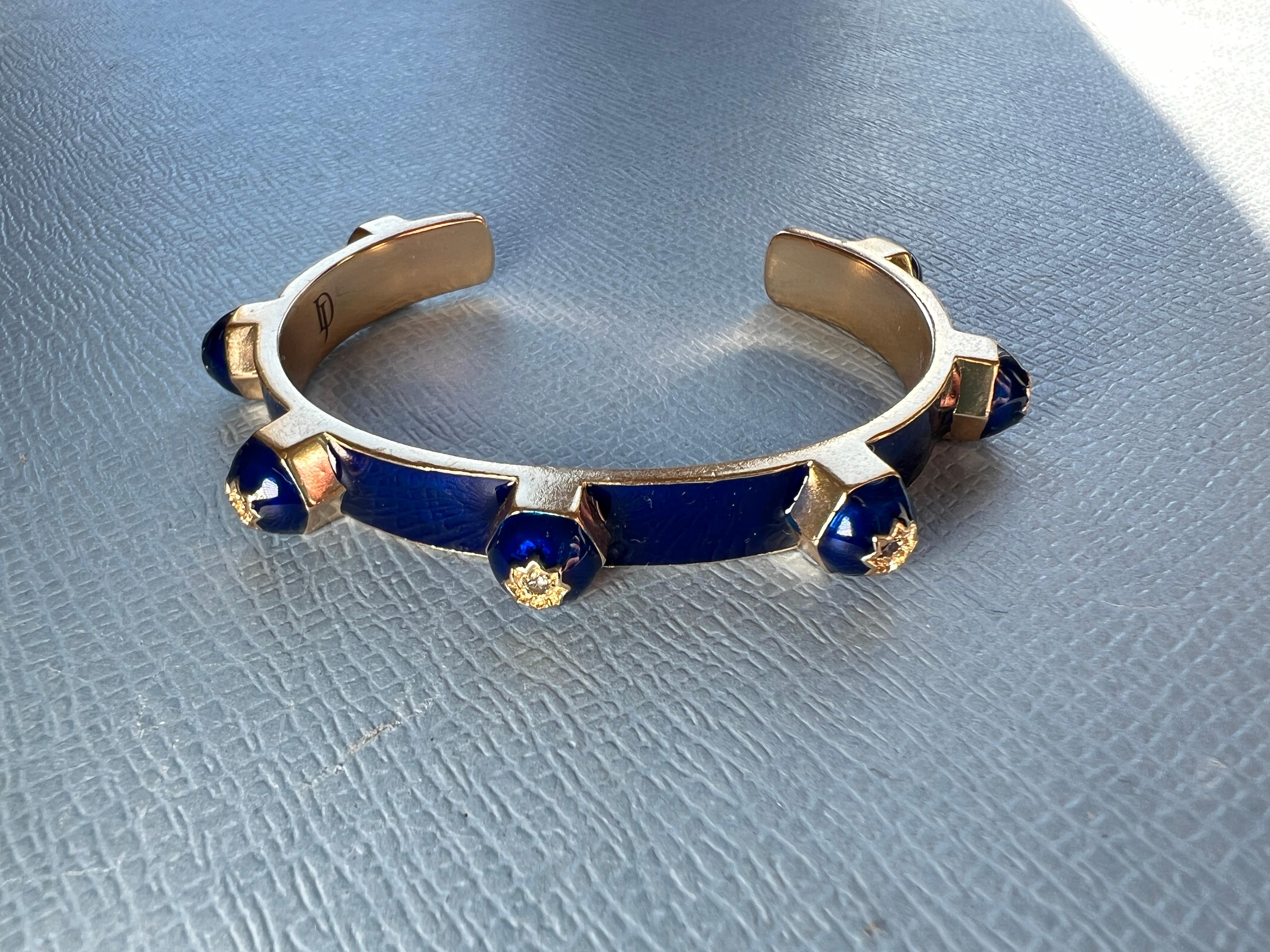 Vittoriano Whiting Diamonds Bracciale con borchie in stile vittoriano Smalto blu in vendita