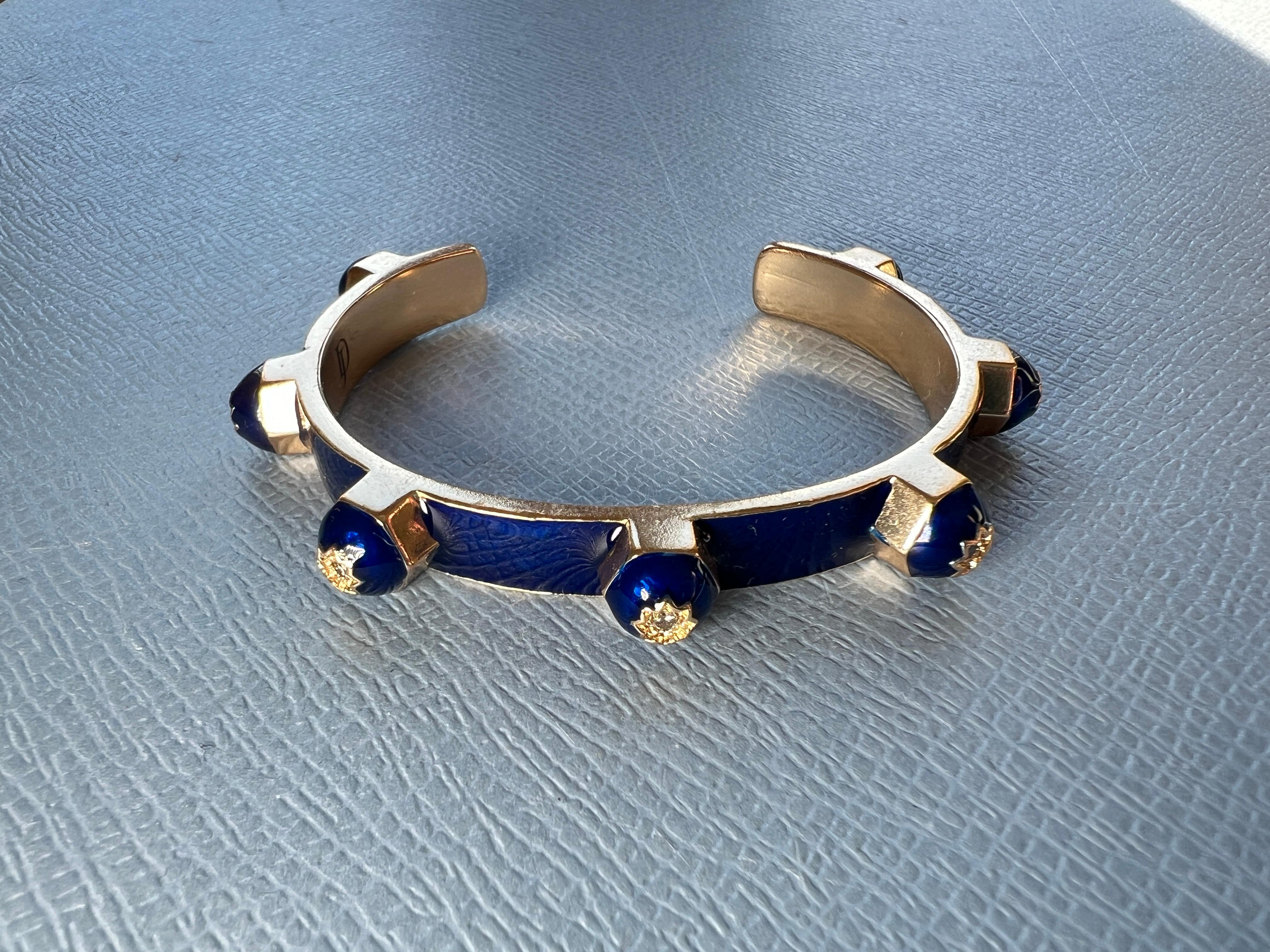 Taglio singolo Whiting Diamonds Bracciale con borchie in stile vittoriano Smalto blu in vendita