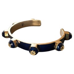 White Diamonds Victorian Style Stud Cuff Bracelet Blue Enamel