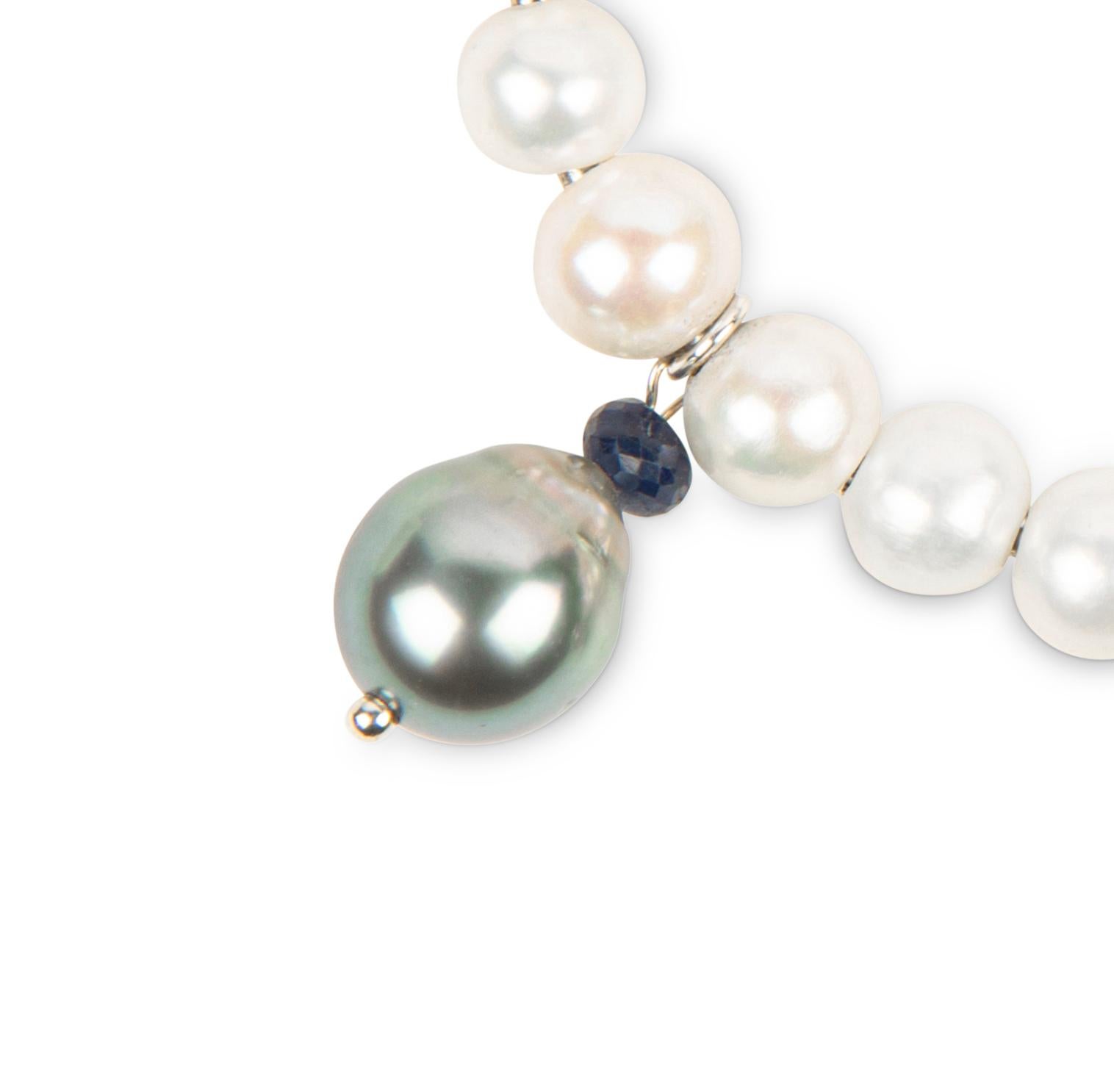 Women's Cuff with white freshwater pearls, Tahiti pearls and gemstones For Sale