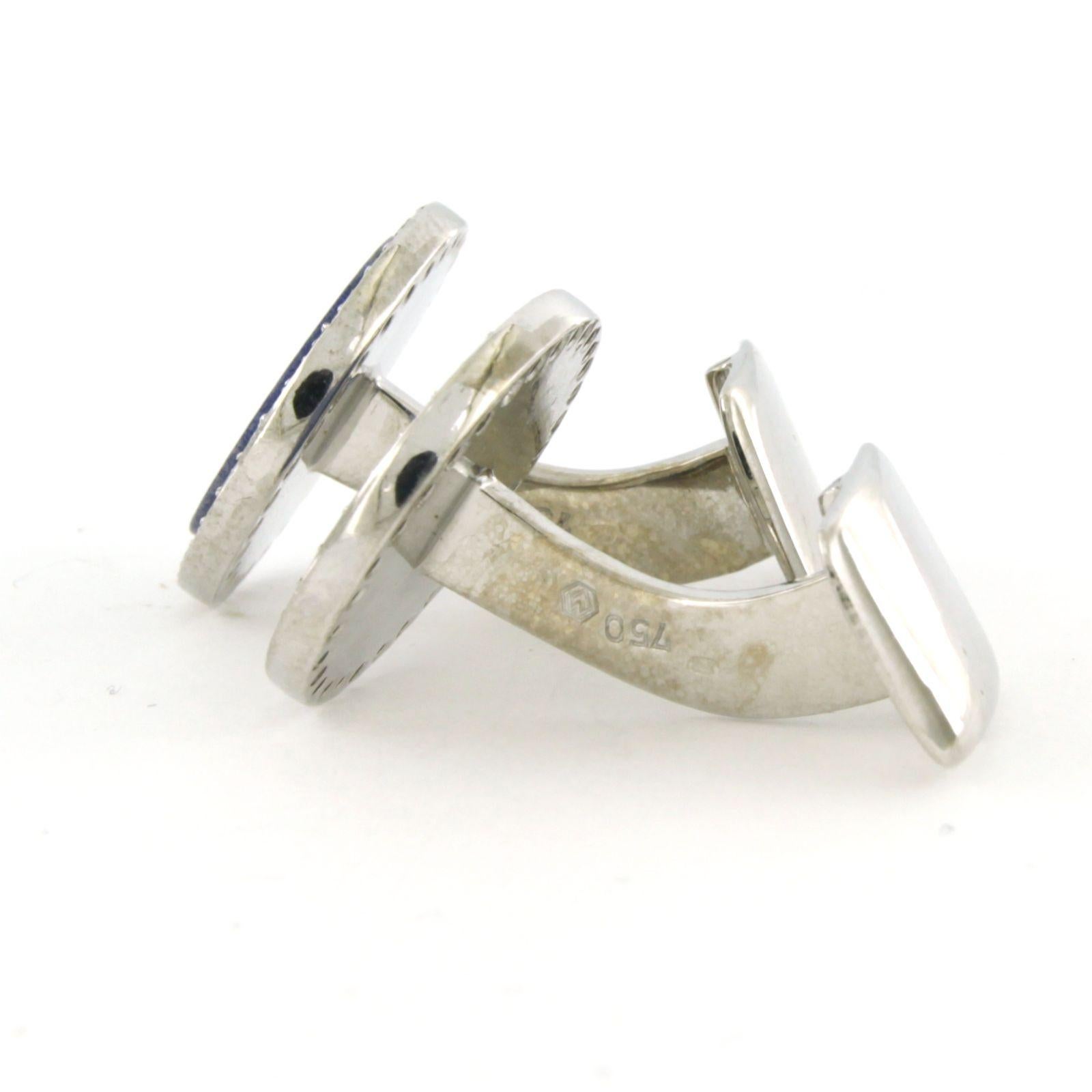 Modern Cuffelink with lapis lazuli and single cut diamonds up to 0.54ct 18k white gold For Sale