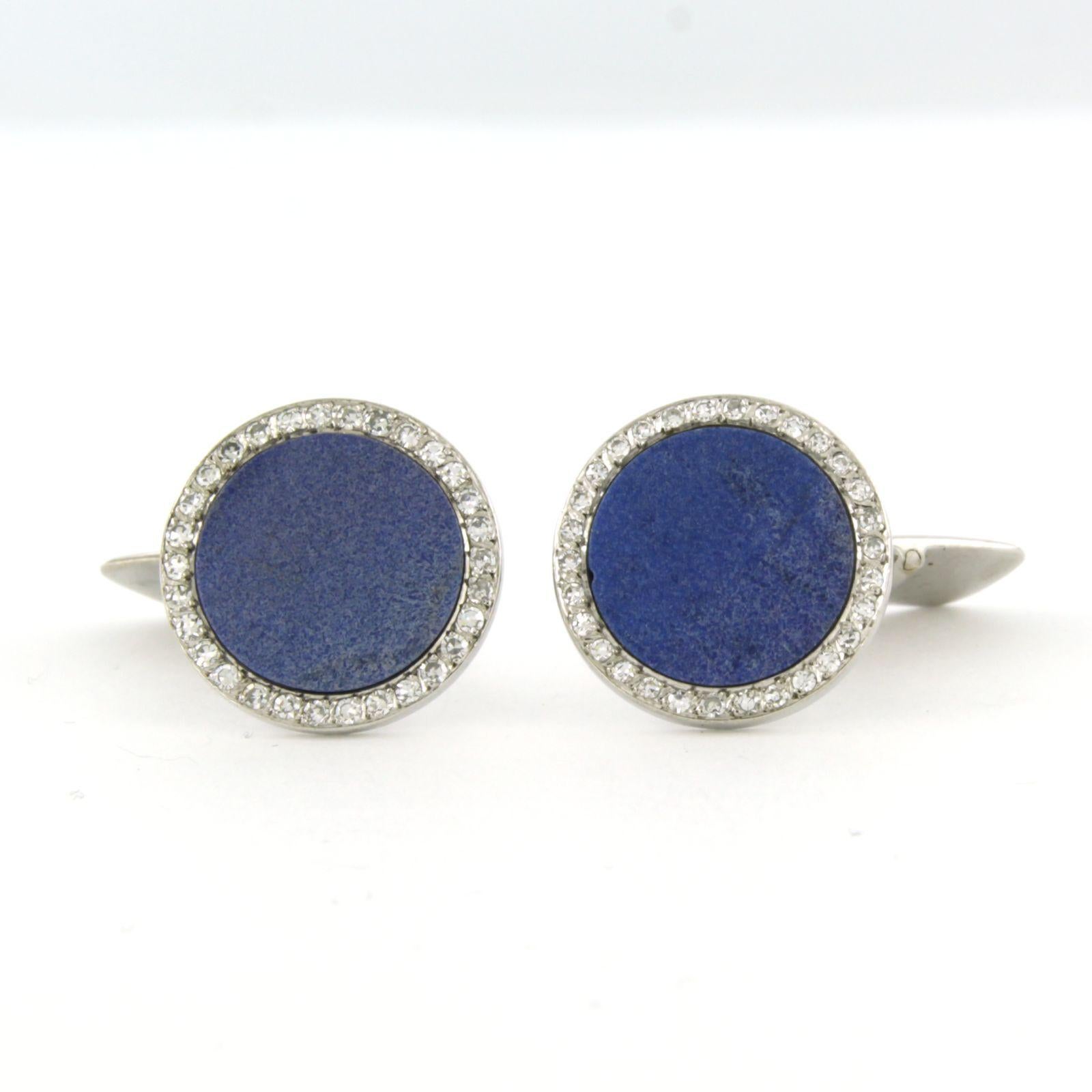 Single Cut Cuffelink with lapis lazuli and single cut diamonds up to 0.54ct 18k white gold For Sale