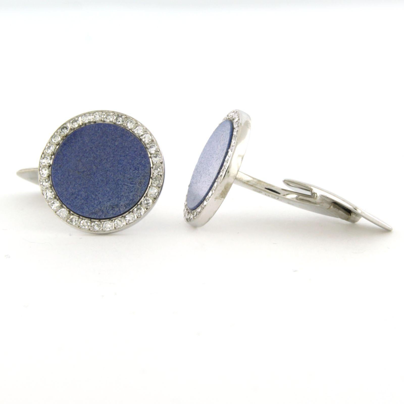 Cuffelink with lapis lazuli and single cut diamonds up to 0.54ct 18k white gold In Excellent Condition For Sale In The Hague, ZH