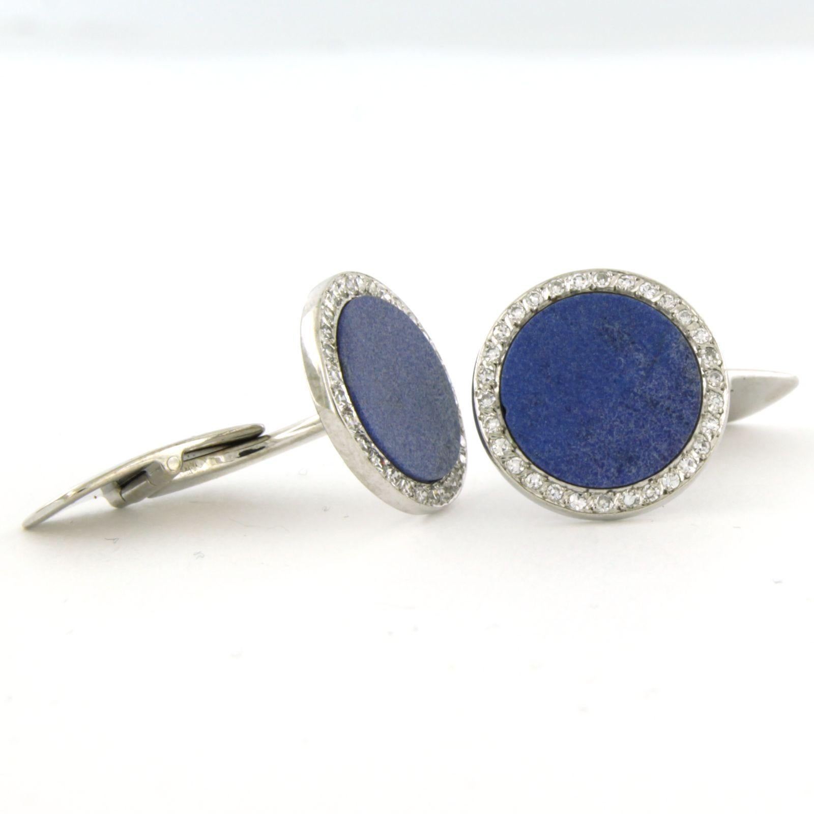 Men's Cuffelink with lapis lazuli and single cut diamonds up to 0.54ct 18k white gold For Sale