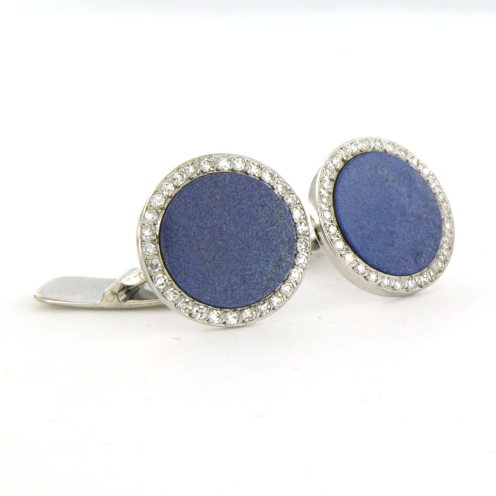 Cuffelink with lapis lazuli and single cut diamonds up to 0.54ct 18k white gold For Sale 1