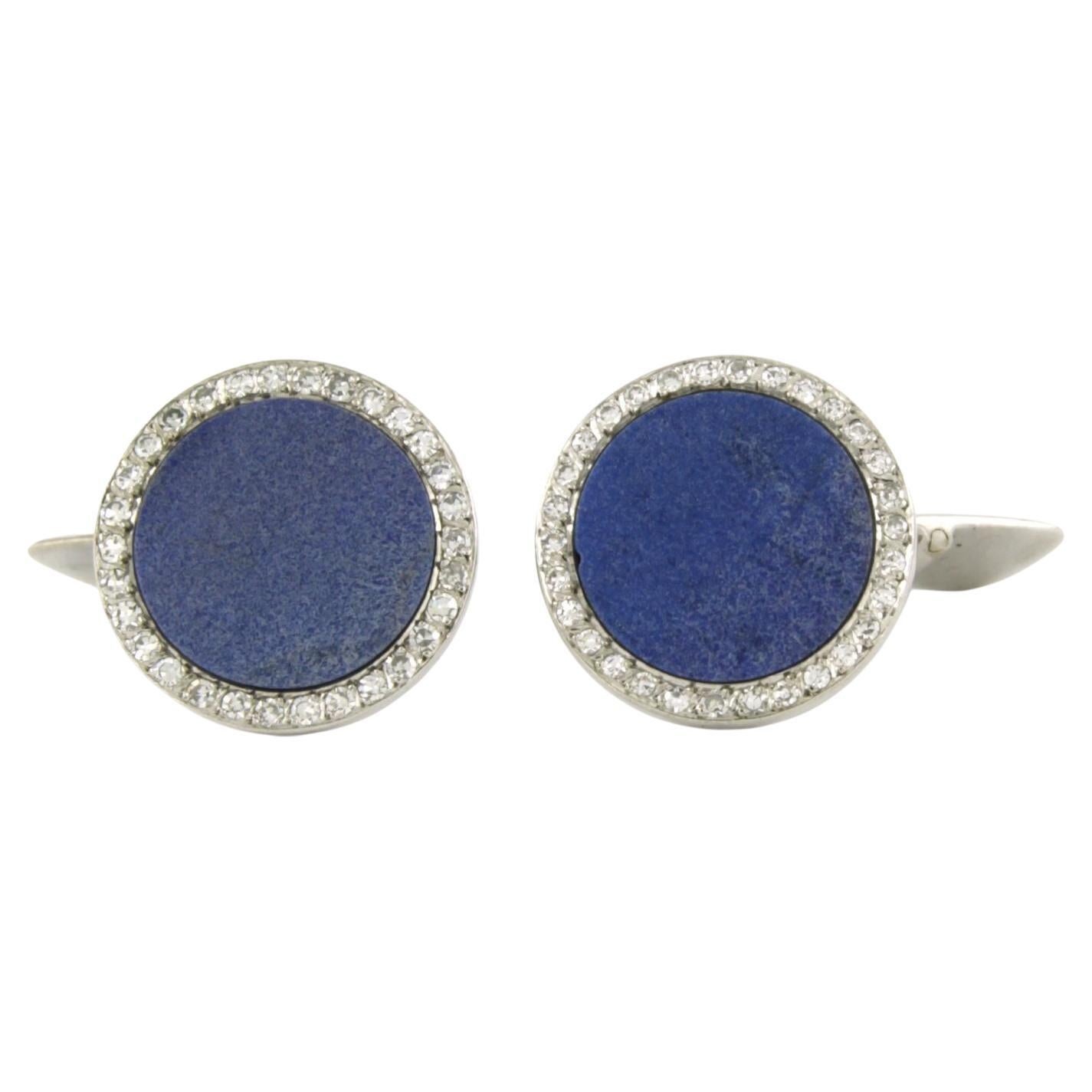 Cuffelink with lapis lazuli and single cut diamonds up to 0.54ct 18k white gold