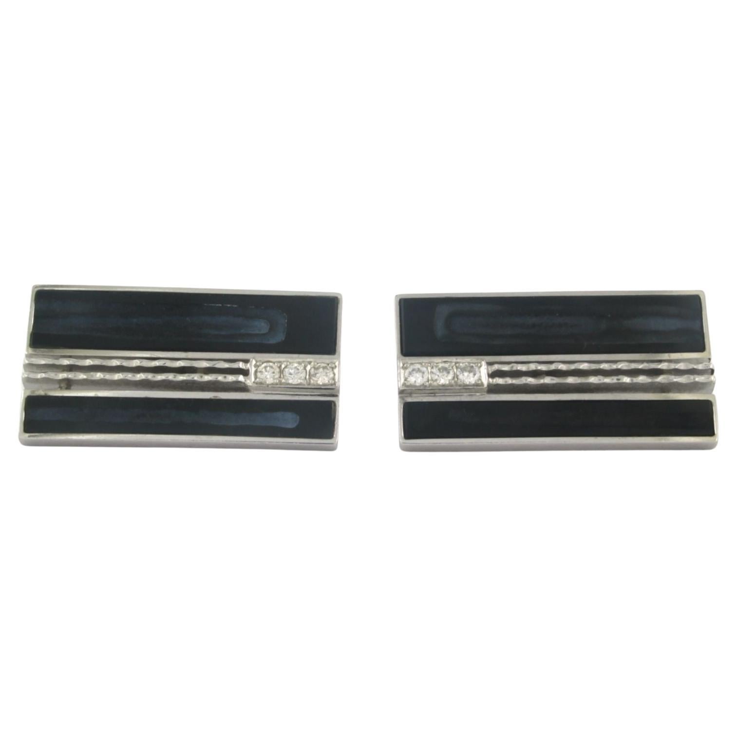 Cuffelinks with blue sard-onyx and brilliant cut diamonds up to 0.20ct 18k gold