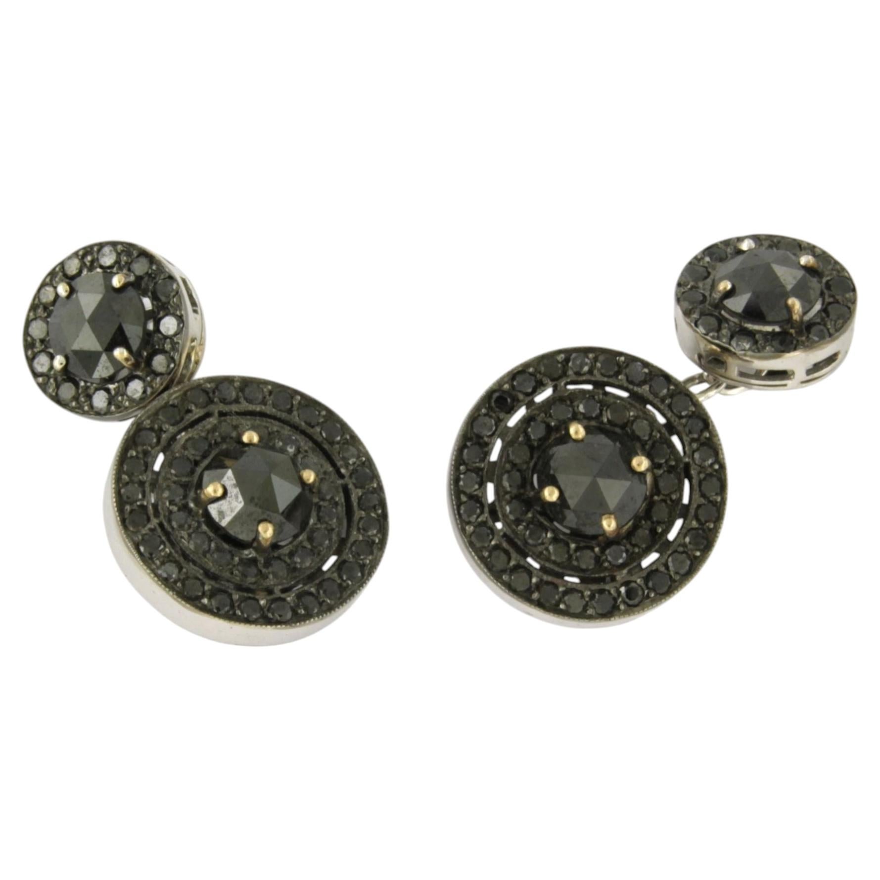 Manschettenknöpfe mit Rosen- und Brillantschliff-Diamanten in Schwarz bis zu 2,00 ct, 18-karätiges Gold