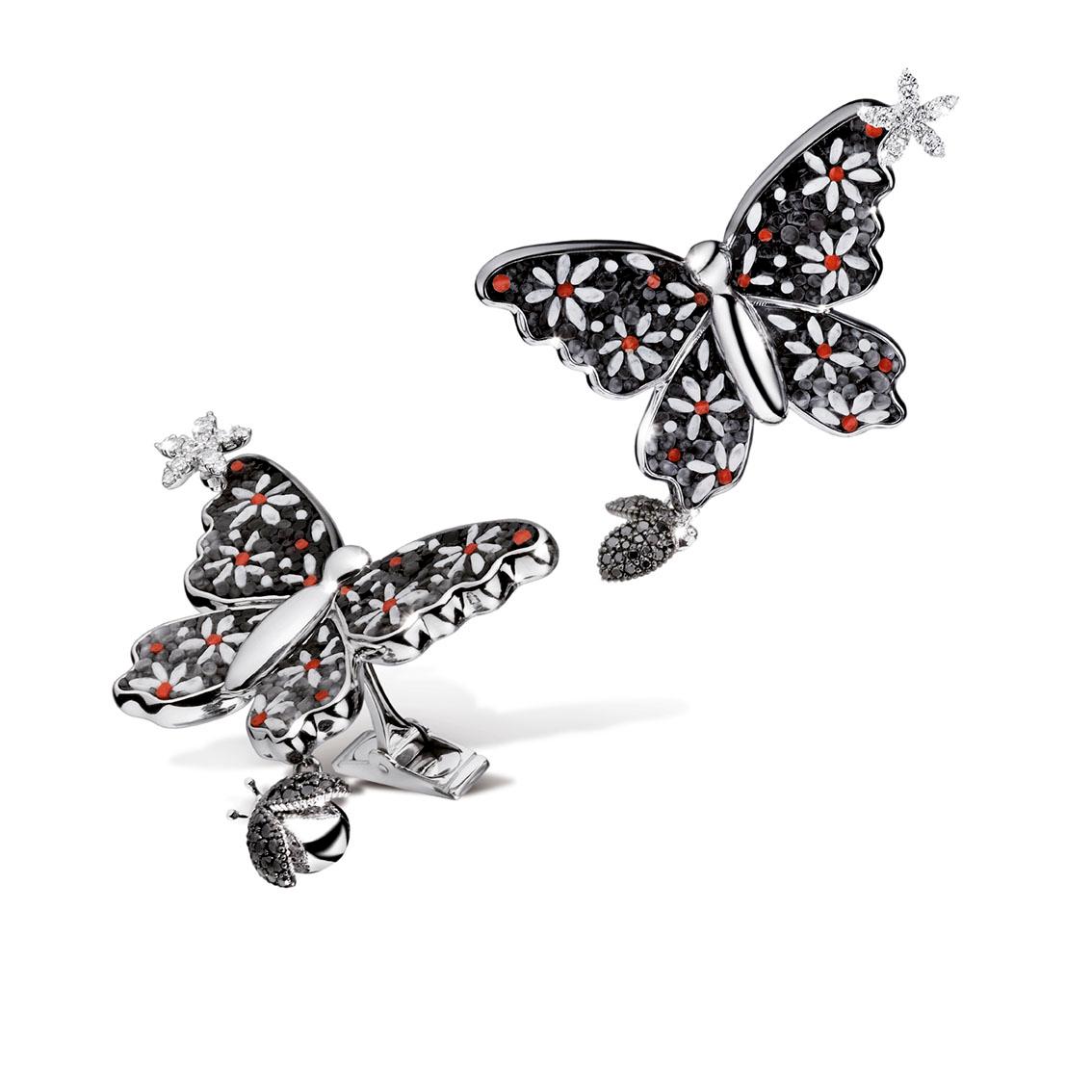 Romantic Cuffliks White Gold White Diamonds Black Diamonds Handdecorated with MicroMosaic For Sale