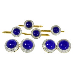 Cufflink & Stud Set, Lapis and Diamond, 18K White and Yellow, French, circa 1990