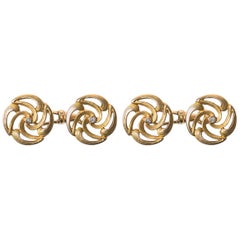 Floral Openwork Cufflinks in 14 Karat Gold & Central Diamond, Austria circa 1900