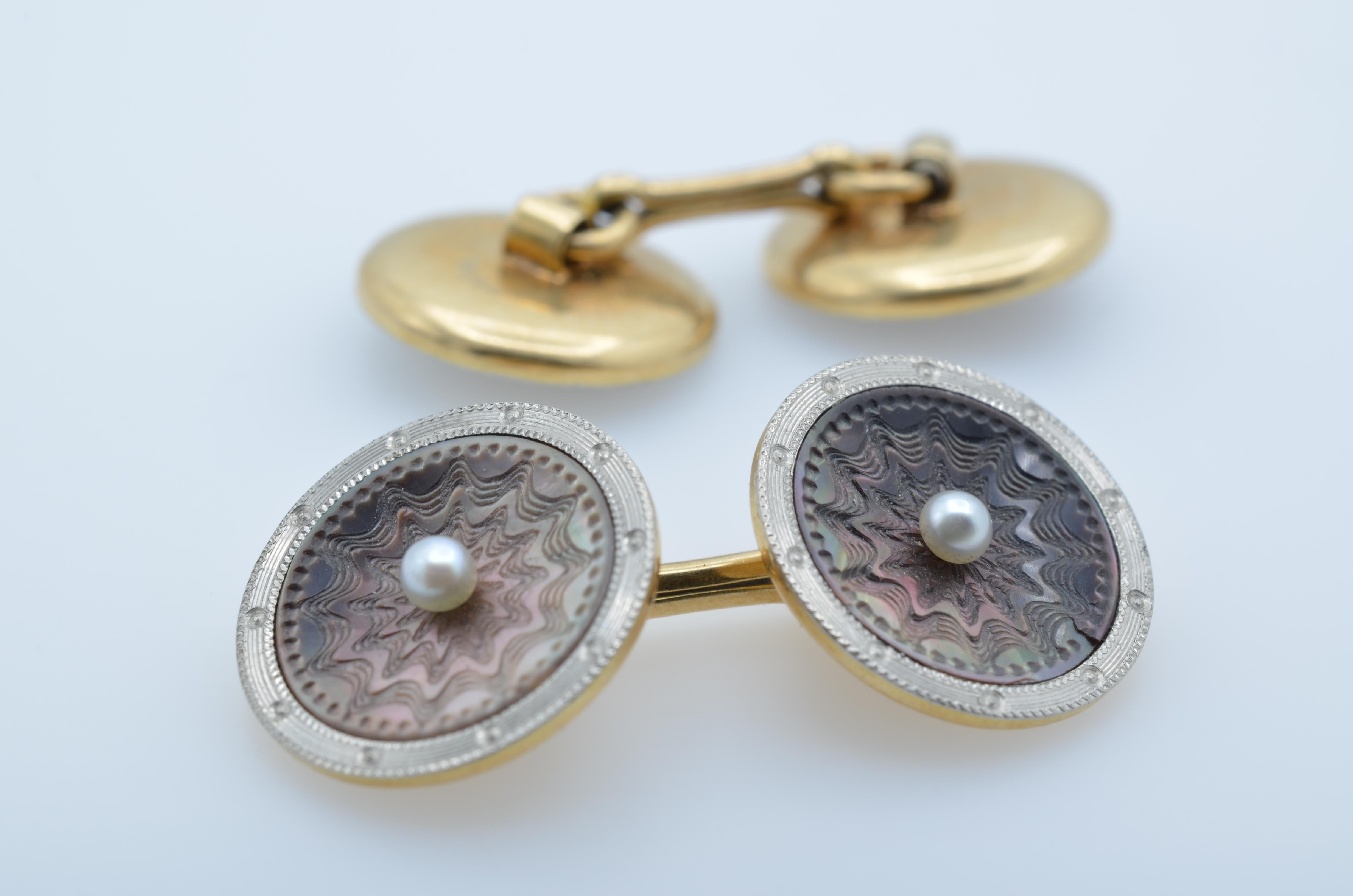 engraved mother of pearl cufflinks