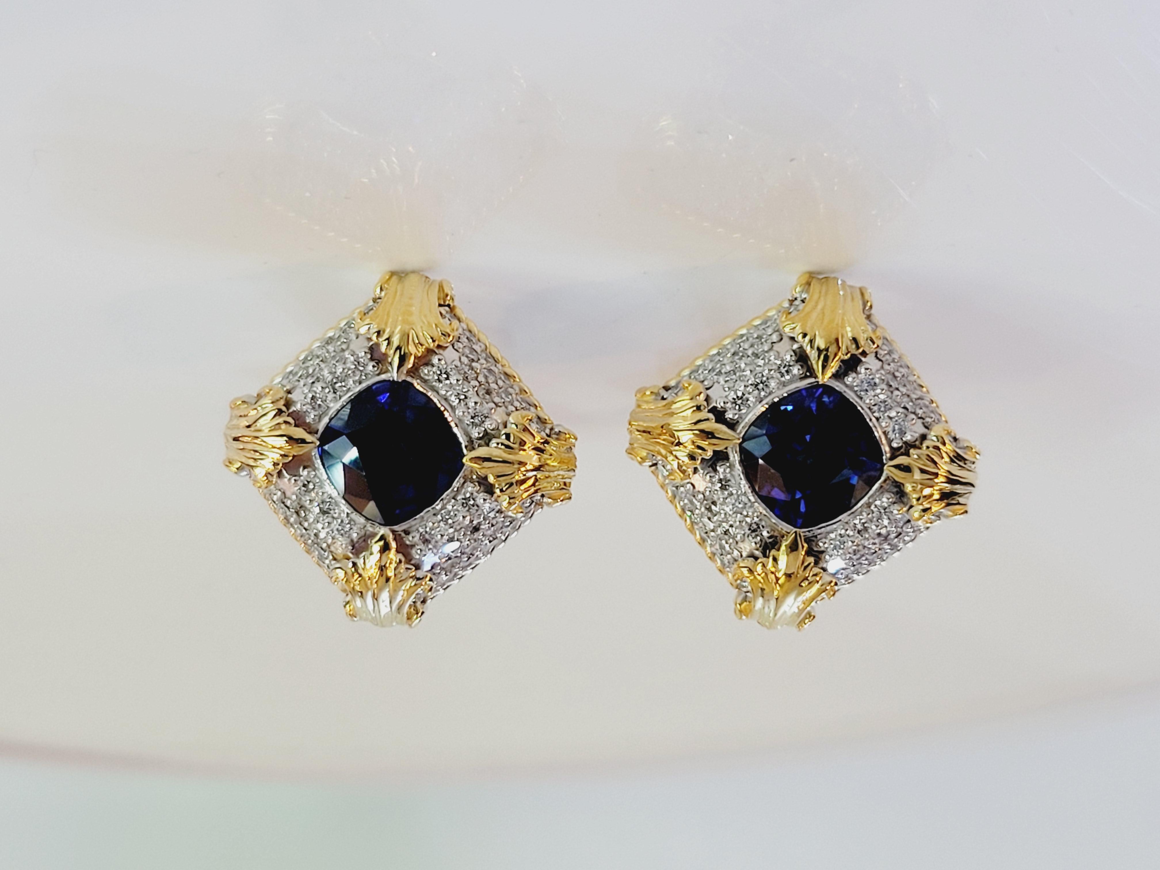 Cufflinks  14k two tone Sapphire Diamonds In New Condition For Sale In New York, NY