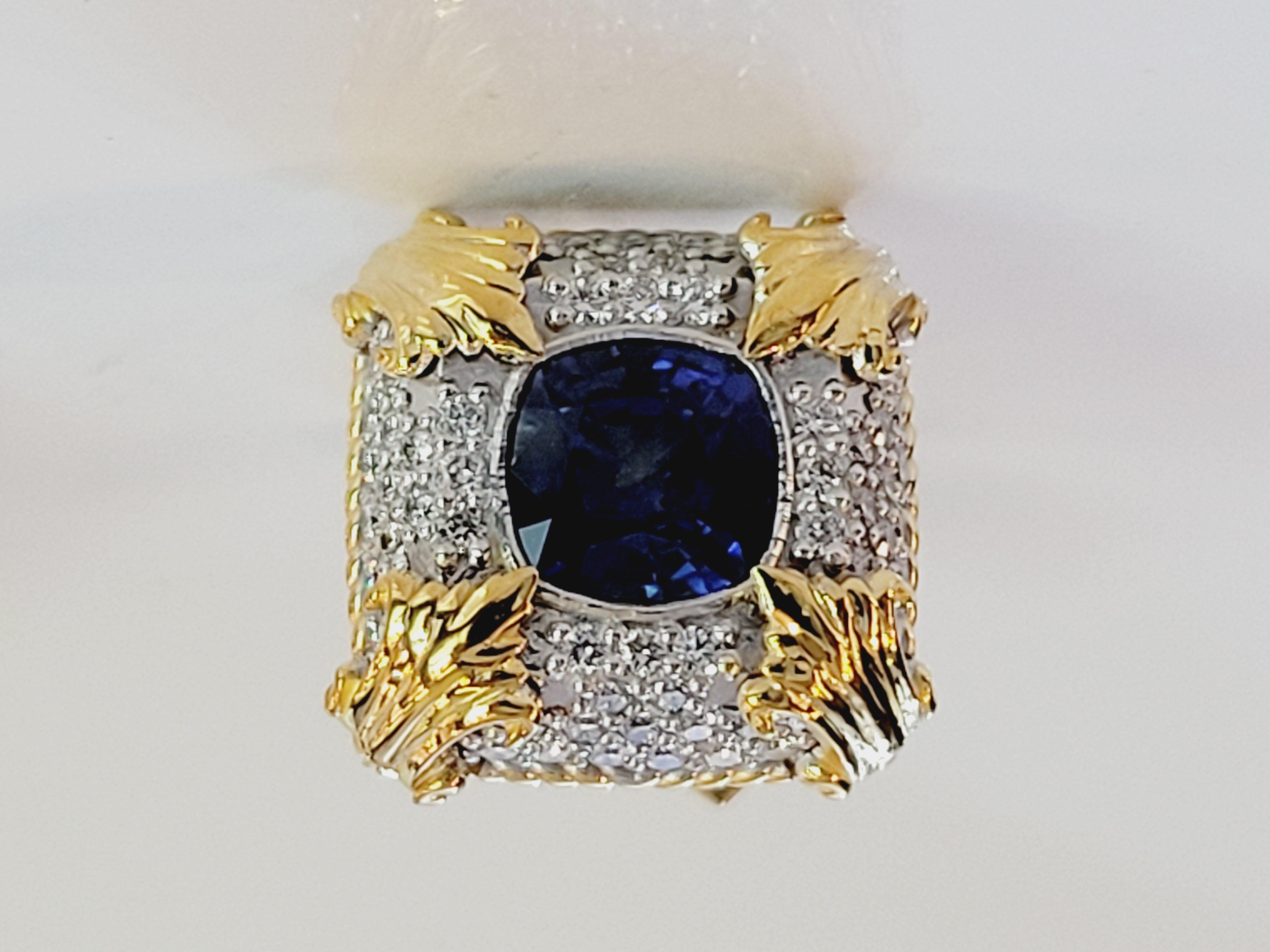 Cufflinks  14k two tone Sapphire Diamonds For Sale 2