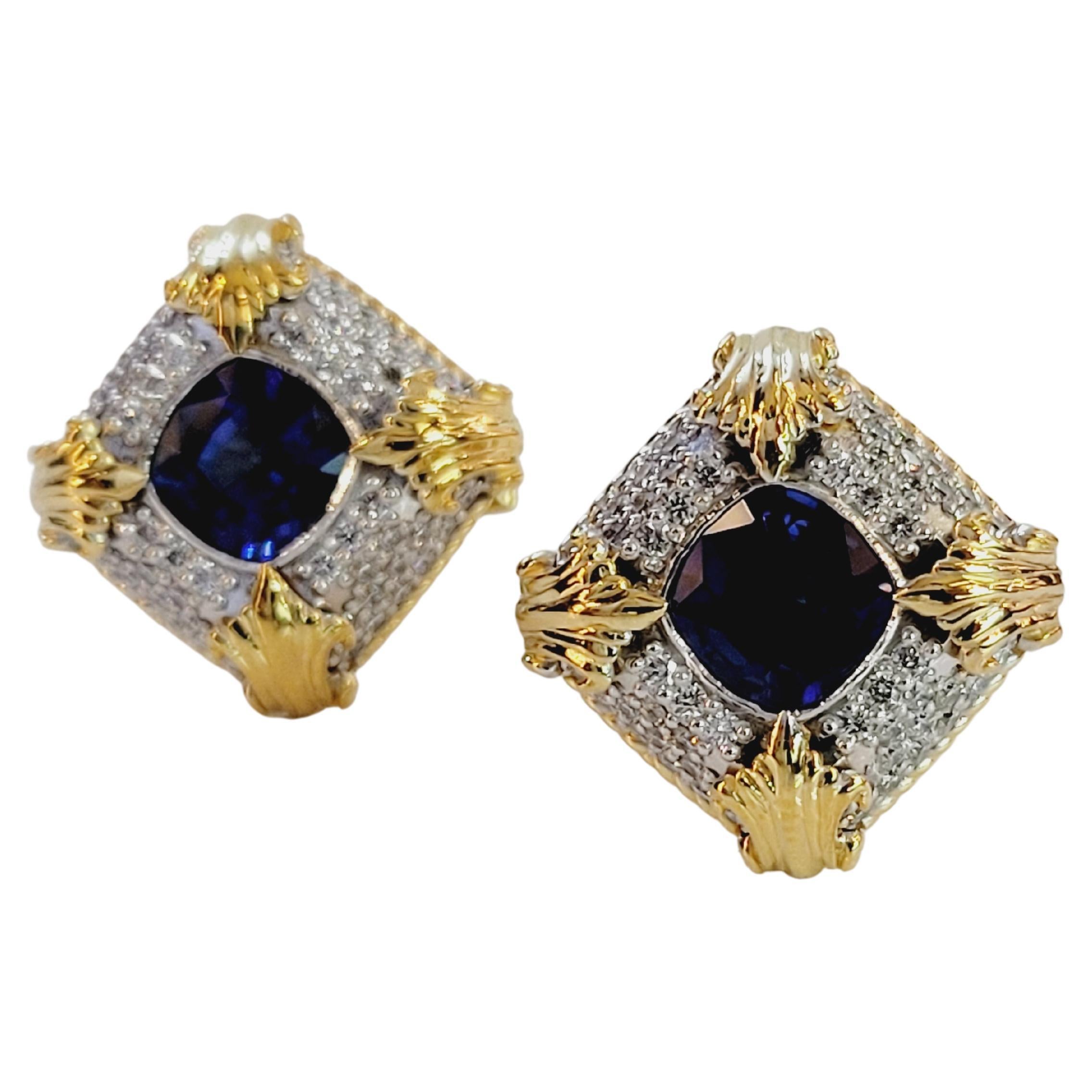 Cufflinks  14k two tone Sapphire Diamonds For Sale