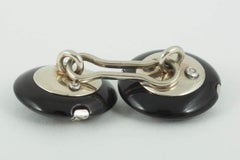 Onyx and Diamond Antique Cufflinks in Platinum, English circa 1900
