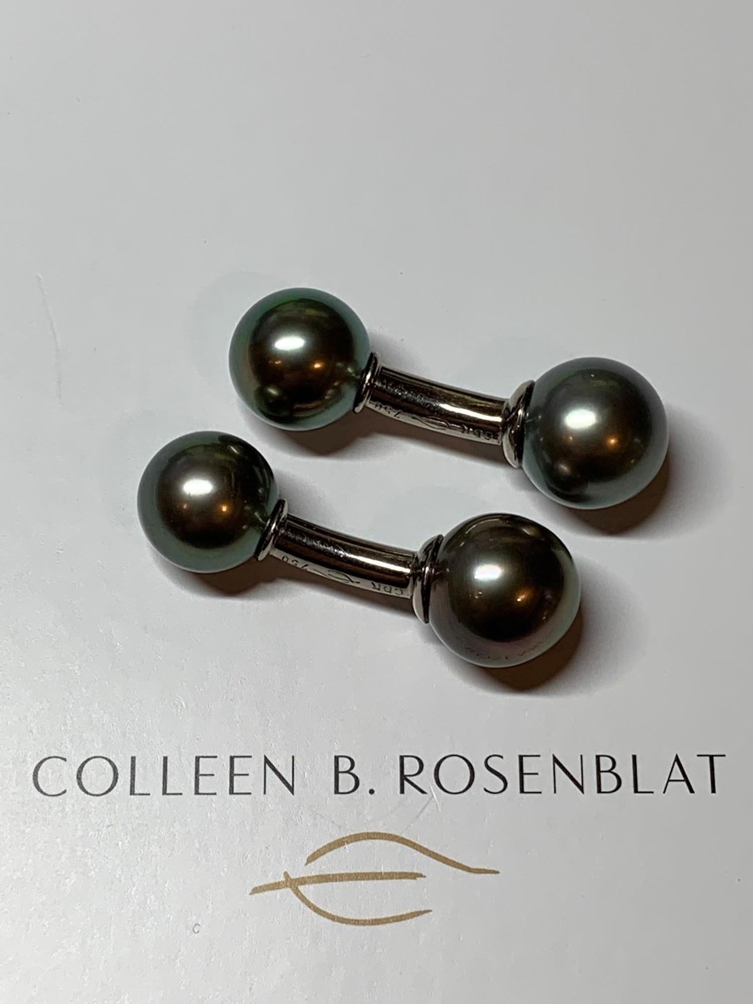 Cufflinks 18 Carat White Gold with Tahitian Pearls In New Condition In Hamburg, DE