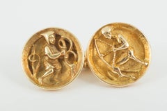 Cufflinks 18 Karat Gold Concave with Theological Scenes, Jules Wiese Paris, 1870