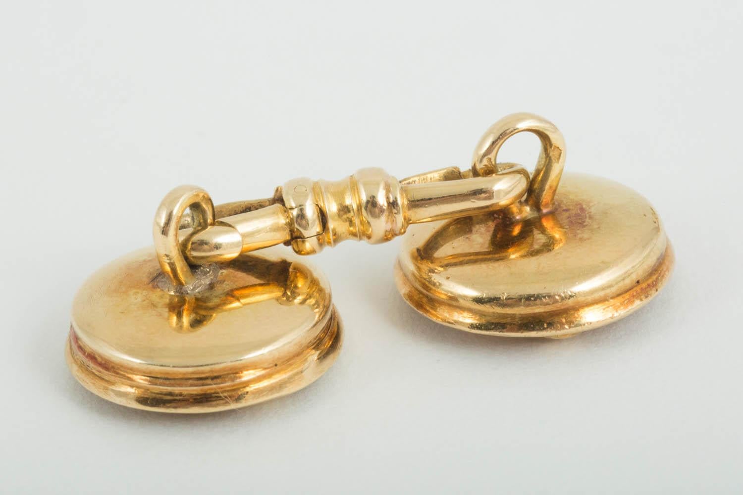 Men's Cufflinks 18 Karat Gold Concave with Theological Scenes, Jules Wiese Paris, 1870 For Sale