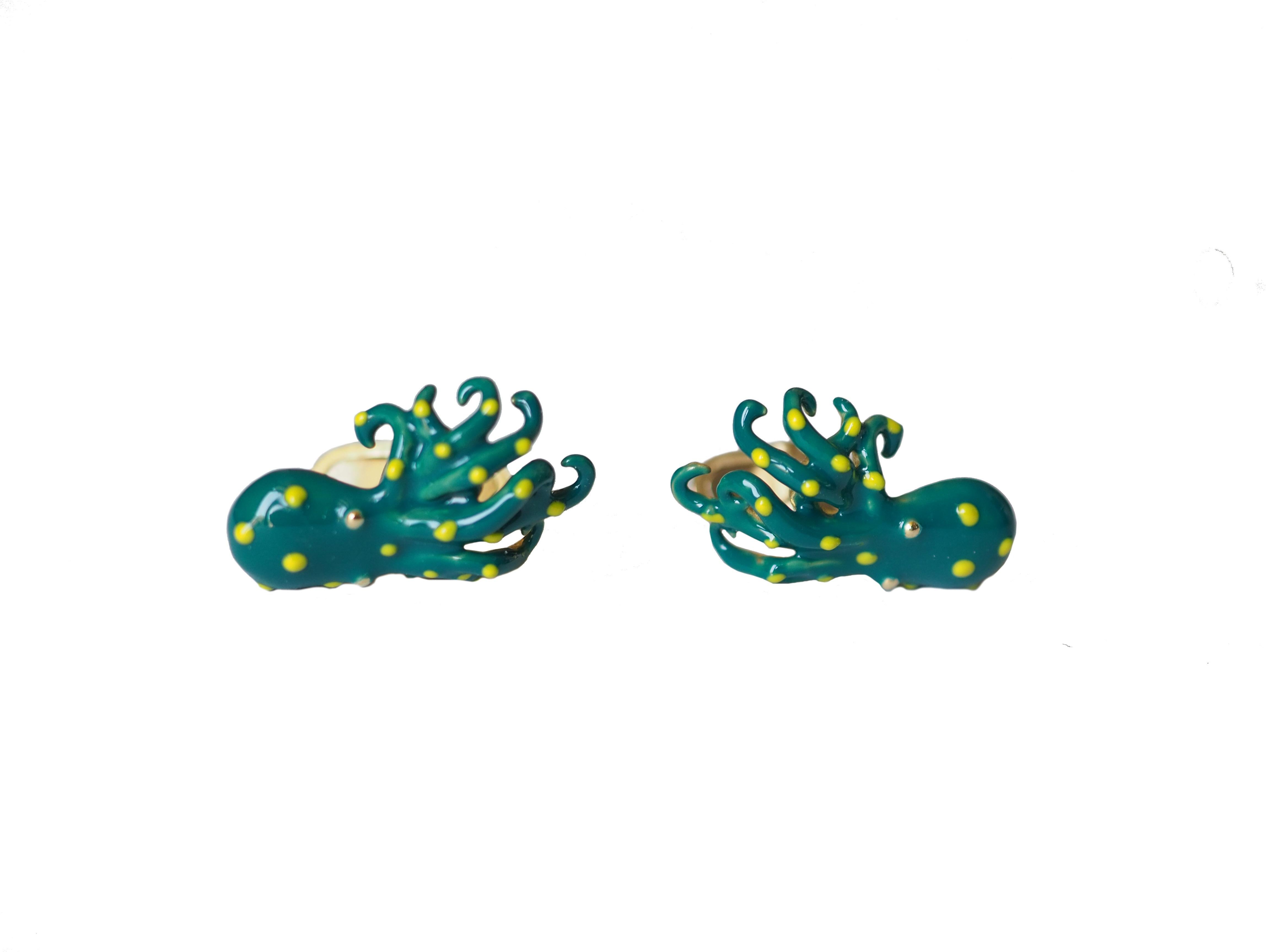 Manschettenknöpfe 18 Karat Gold Emaille SS Octopus im Zustand „Neu“ im Angebot in Milan, IT