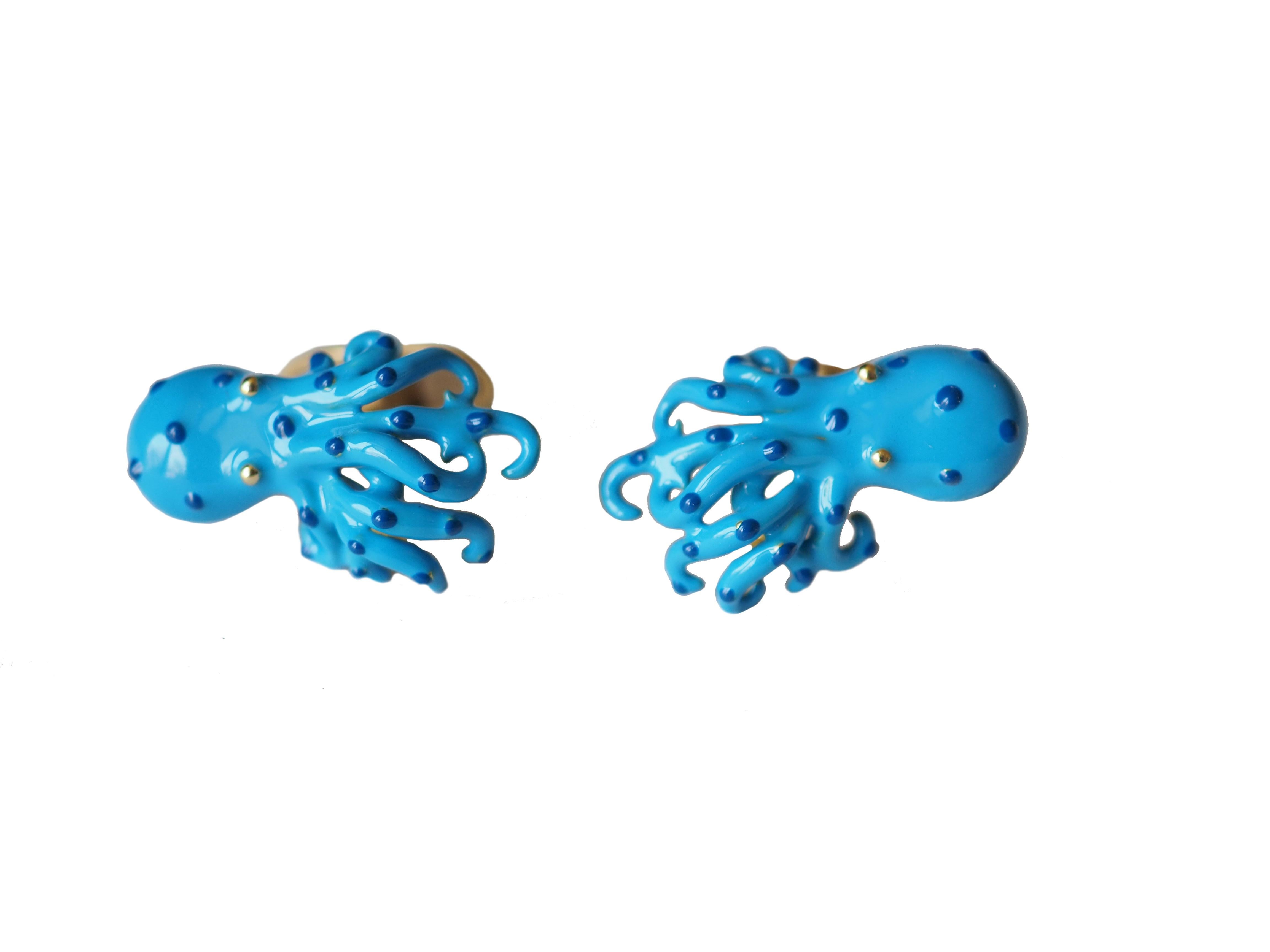 Cufflinks 18 Karat Gold Enamel Octopus Shape In New Condition For Sale In Milan, IT