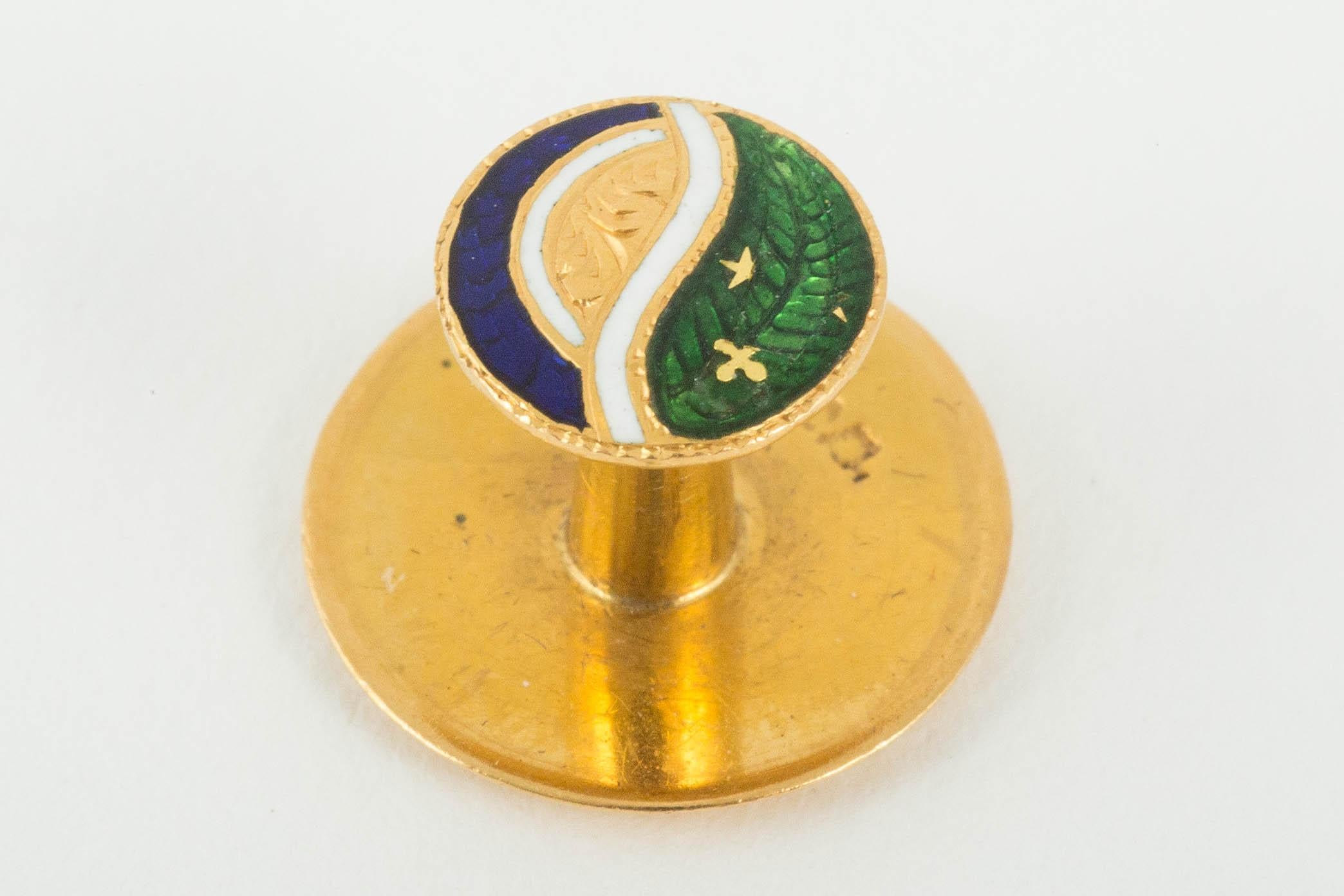 Cufflinks & Studs in 14 Carat Gold & Coloured Enamel, English circa 1910 For Sale 1