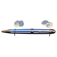 Boutons de manchette et stylo Rollerball en argent 925 plaqué or rose