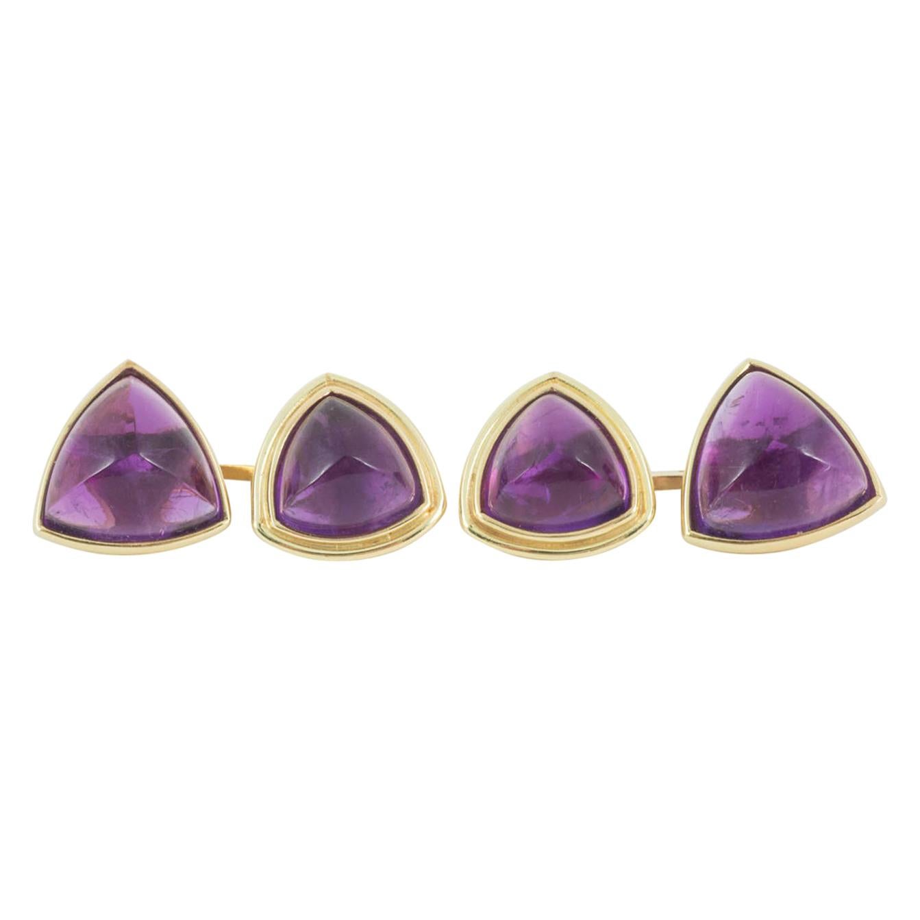 Cufflinks with Triangular Mounted Amethysts in 18 Karat Gold, French circa 1920 For Sale