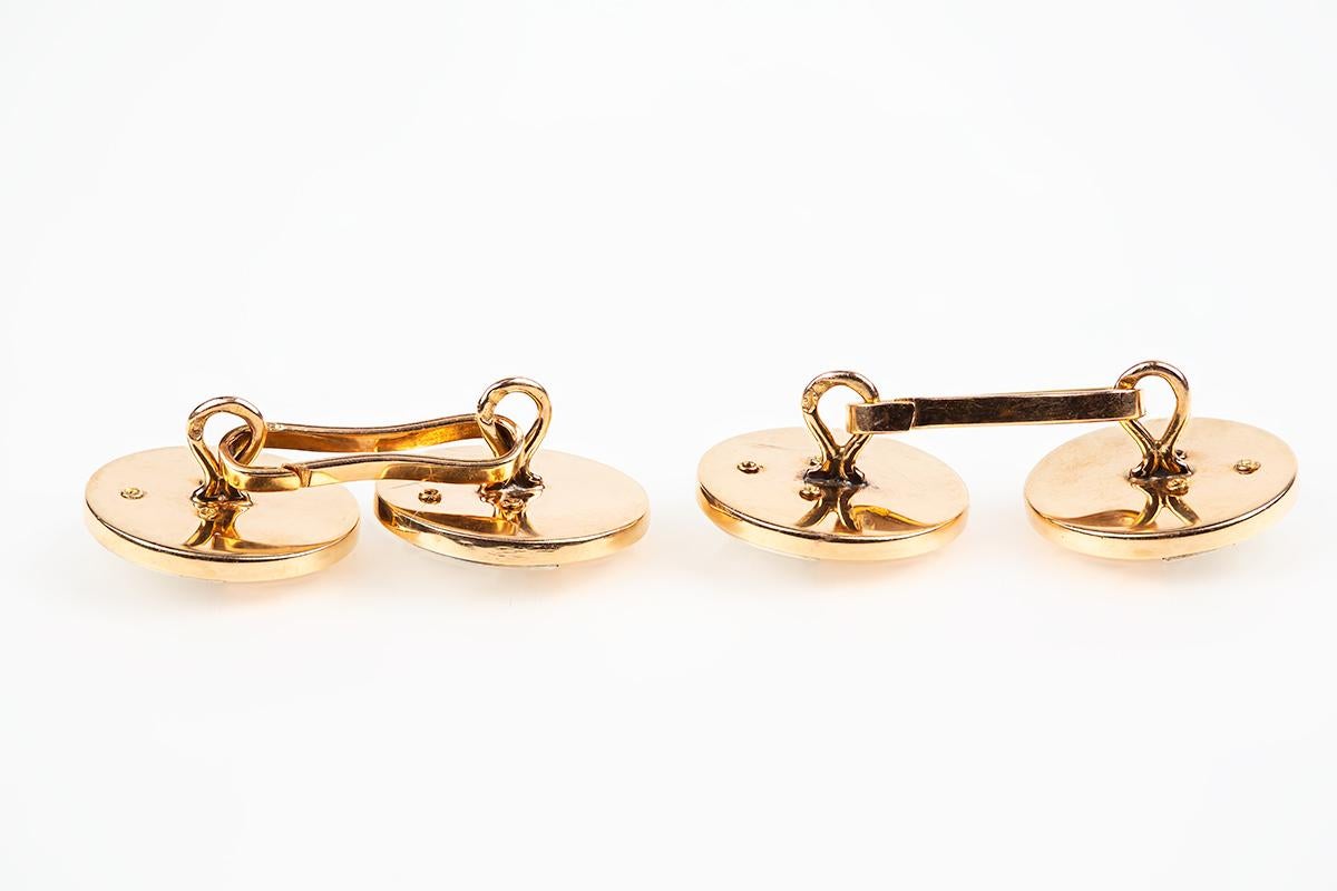 Round Cut Art Deco Cufflinks in Two Colour 18 Karat Gold with Diamonds, French circa 1930