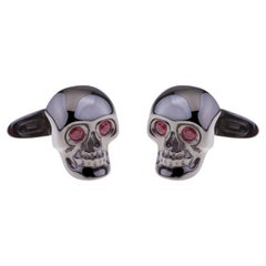 Cufflinks Black Gold from Gavello Featuring a Skull Head with Rubies