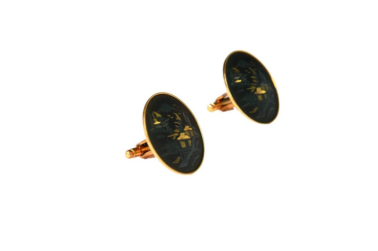 Cufflinks Black Lacquer Gold Silver For Sale at 1stDibs