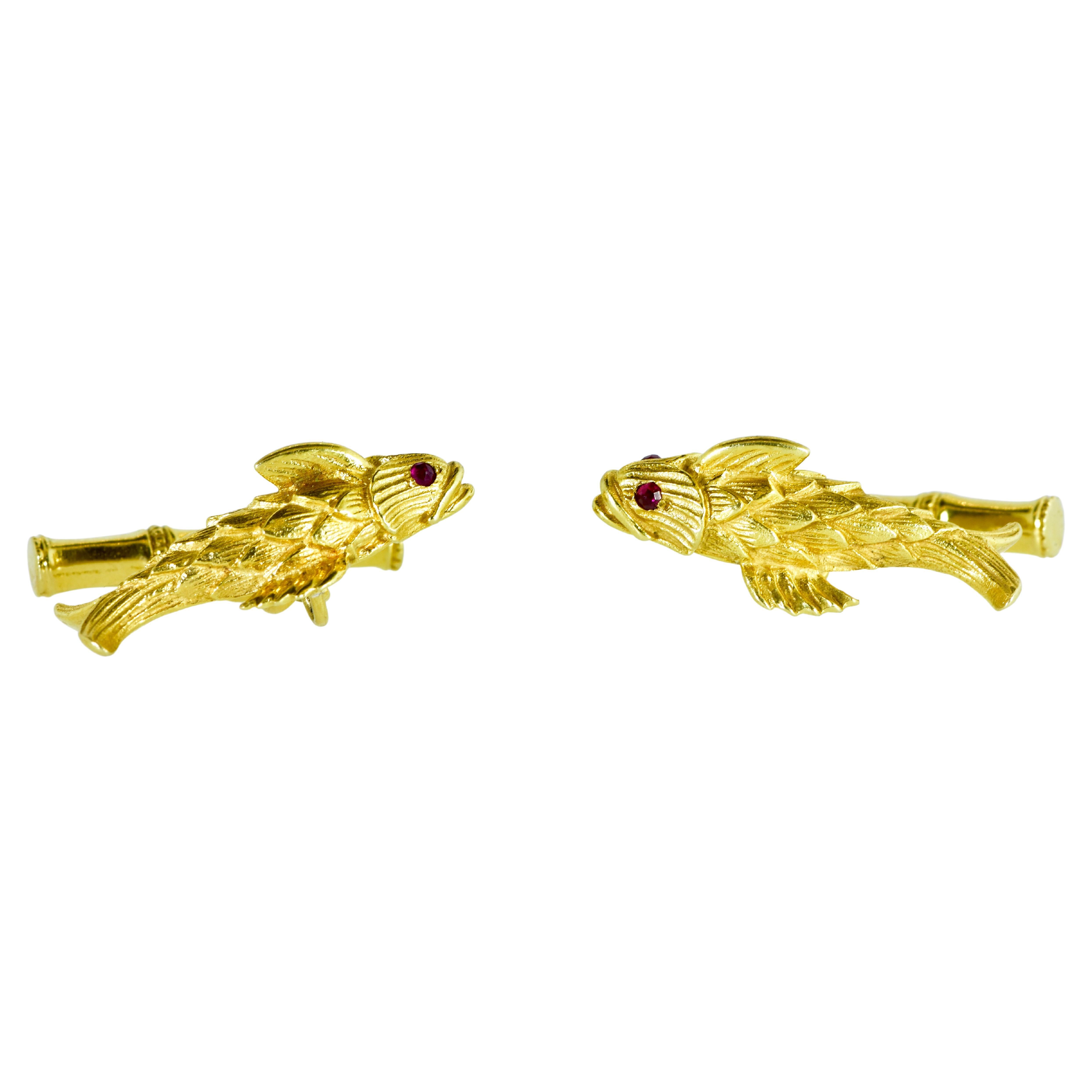 Contemporary Cufflinks by Schlumberger for Tiffany & Co. 18k Koi Goldfish Vintage, circa 1990