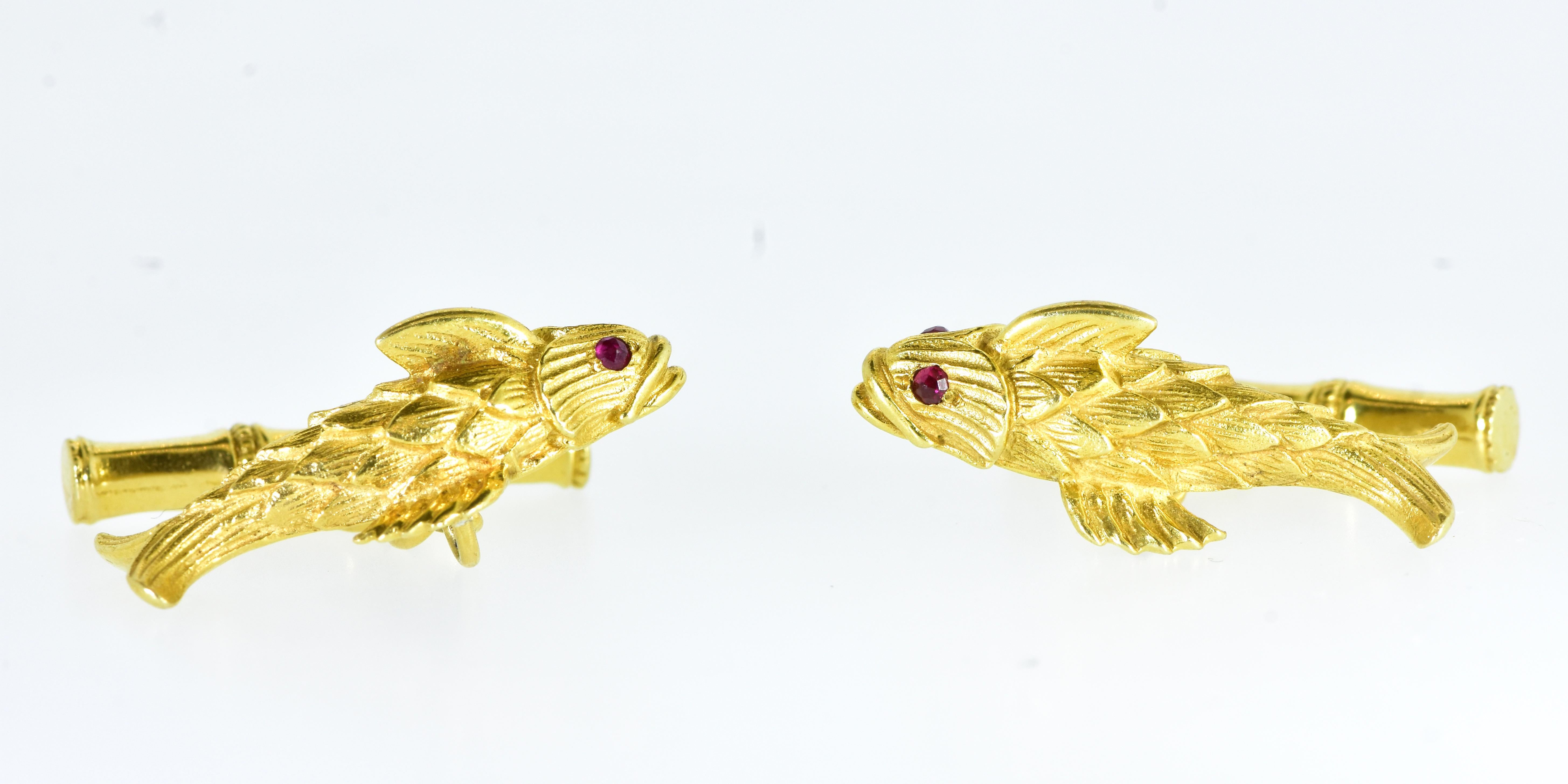 Cufflinks by Schlumberger for Tiffany & Co. 18k Koi Goldfish Vintage, circa 1990 In Excellent Condition In Aspen, CO