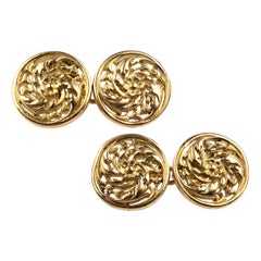 Cufflinks by Wiese in 18 Karat Gold with Floral Scrolls, French, circa 1875
