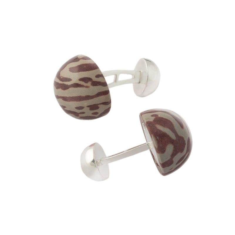 Limited Edition Gemstone Cufflinks: Print Stone Jasper and Sterling Silver For Sale