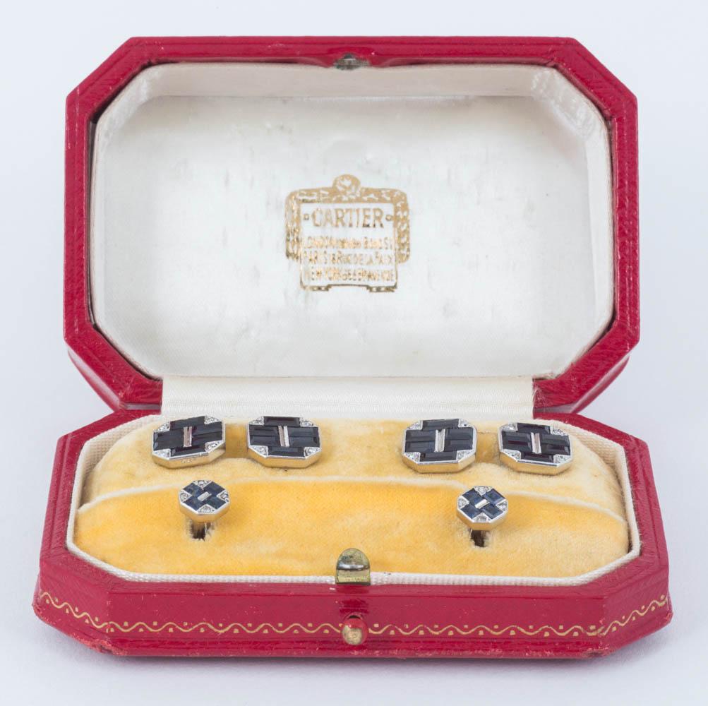 Cufflinks Cartier Sapphire and Diamond with Two Matching Studs, circa 1930 1