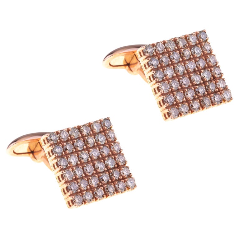 Cufflinks for Men Rose Gold Squared with 36 Diamonds Each For Sale at
