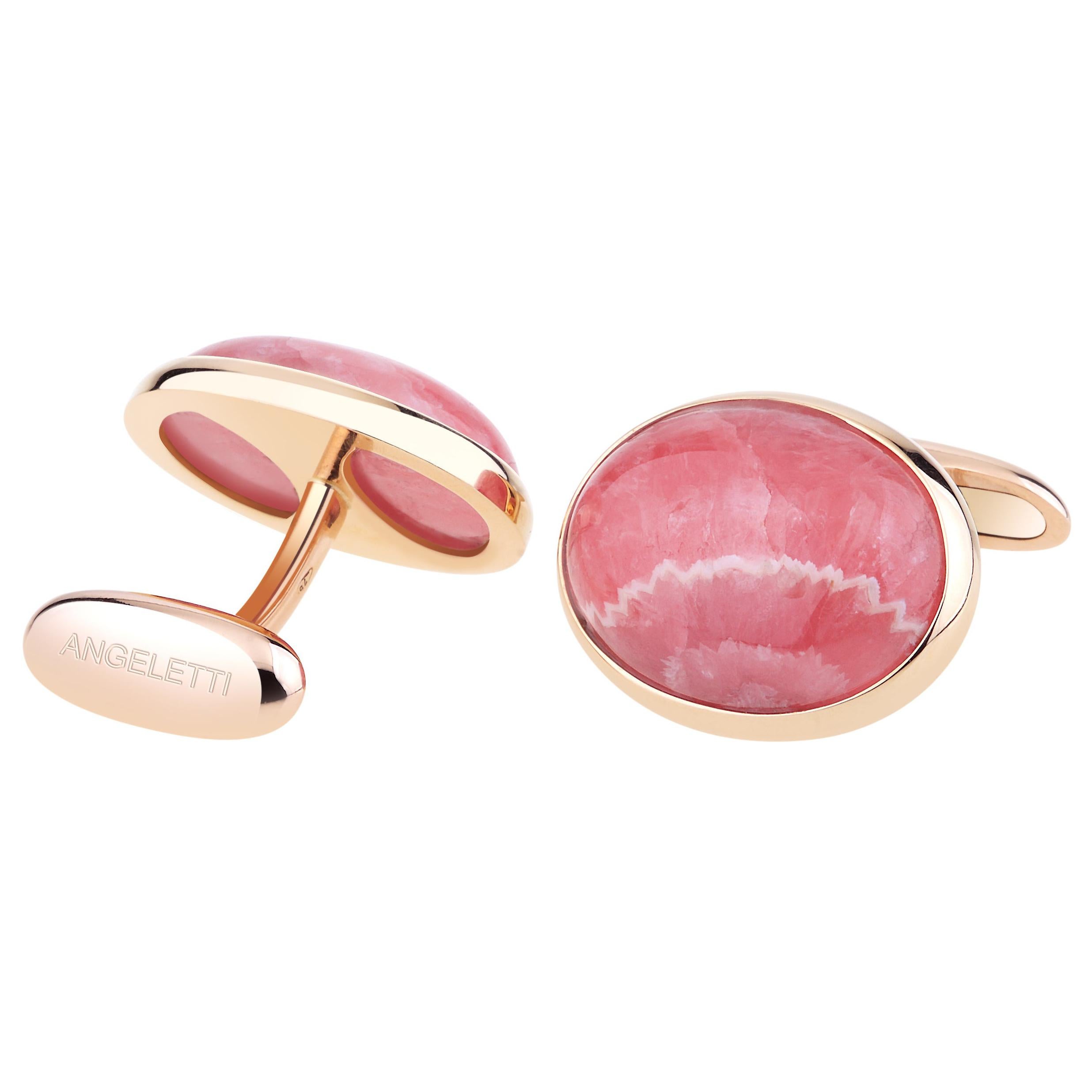 Cufflinks For Men Yellow Gold with Oval Rodocrosite from Argentina For Sale