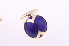 Cufflinks For Men Yellow Gold with Round Lapislazzuli Button