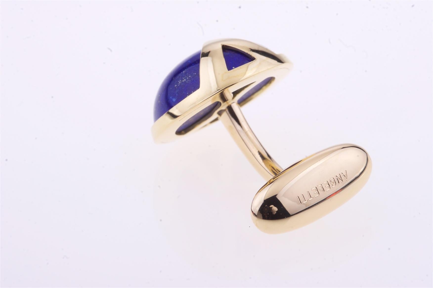 Contemporary Cufflinks For Men Yellow Gold with Round Lapislazzuli Button