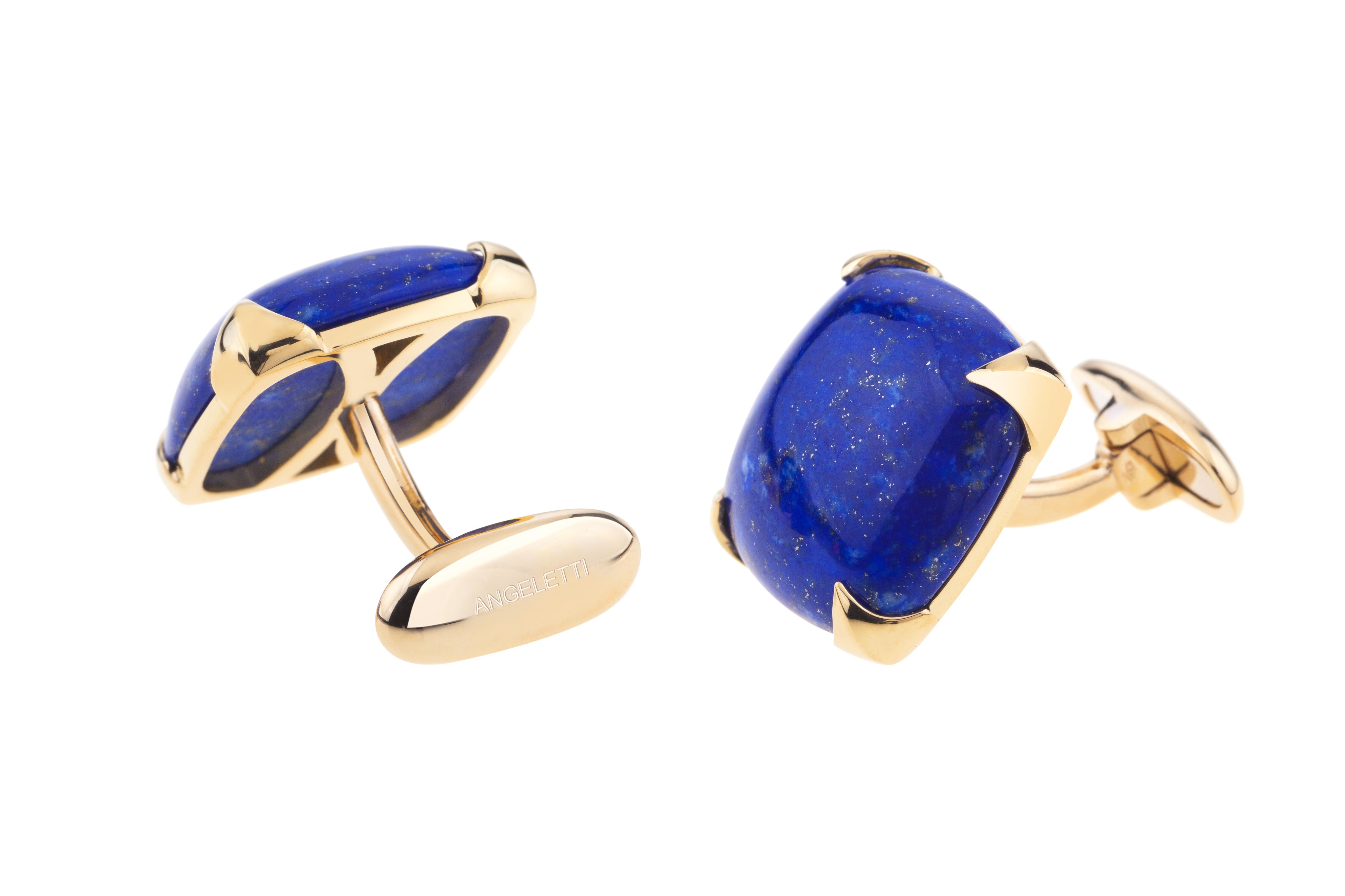 Cufflinks For Men Yellow Gold with Squared Lapislazzuli Cushion Cab.
Everyday Cufflinks for every Business or Leisure Time to be worn on white, light blue or stripe Cuff Shirts.
The stone is particularly attractive for its A Quality, size mm. 18x18