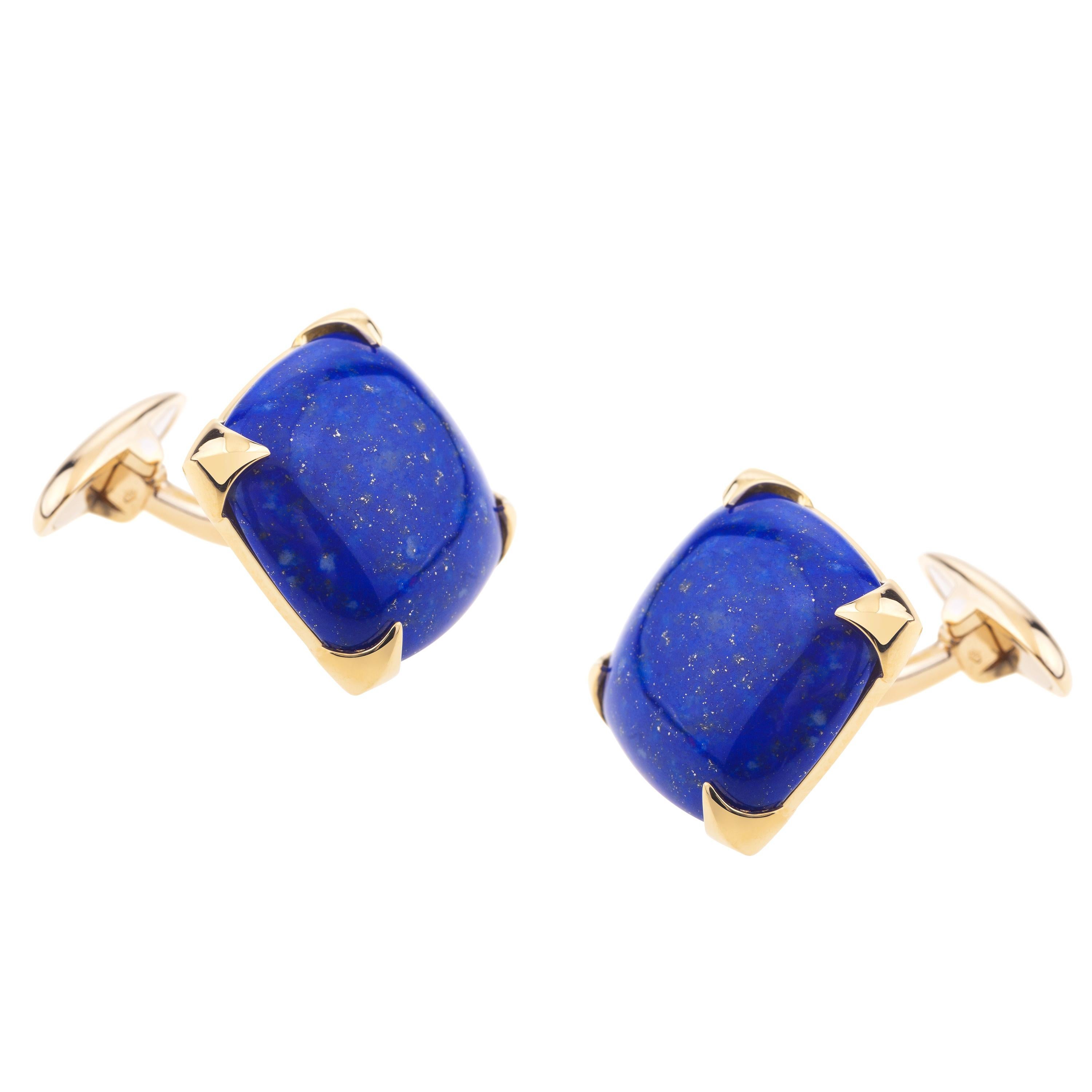 Cufflinks For Men Yellow Gold with Squared Lapislazzuli Cushion Cab