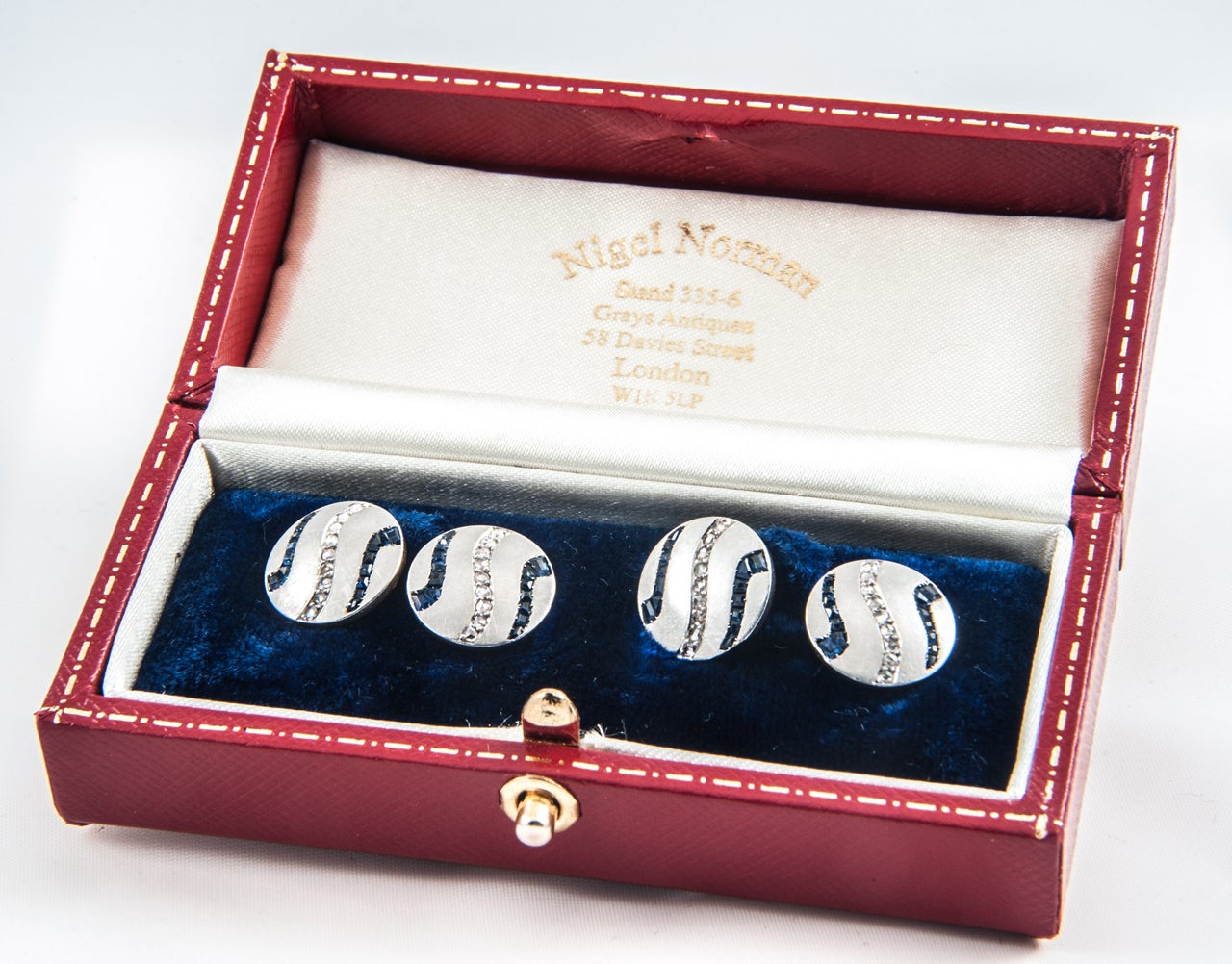 Edwardian Antique Cufflinks Sapphires and Diamonds in Platinum & Gold , French circa 1920 For Sale