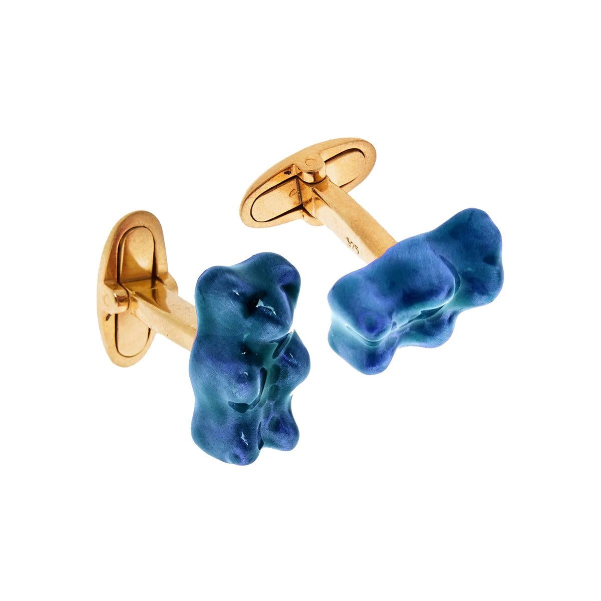 Cufflinks Gummy Bear Blue Color Unisex Gift  18K SilverGold-Plated Greek Jewelry
