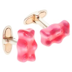 Cufflinks Gummy Bear Neon Pink Unisex Gift Sterling Silver Greek Jewellery