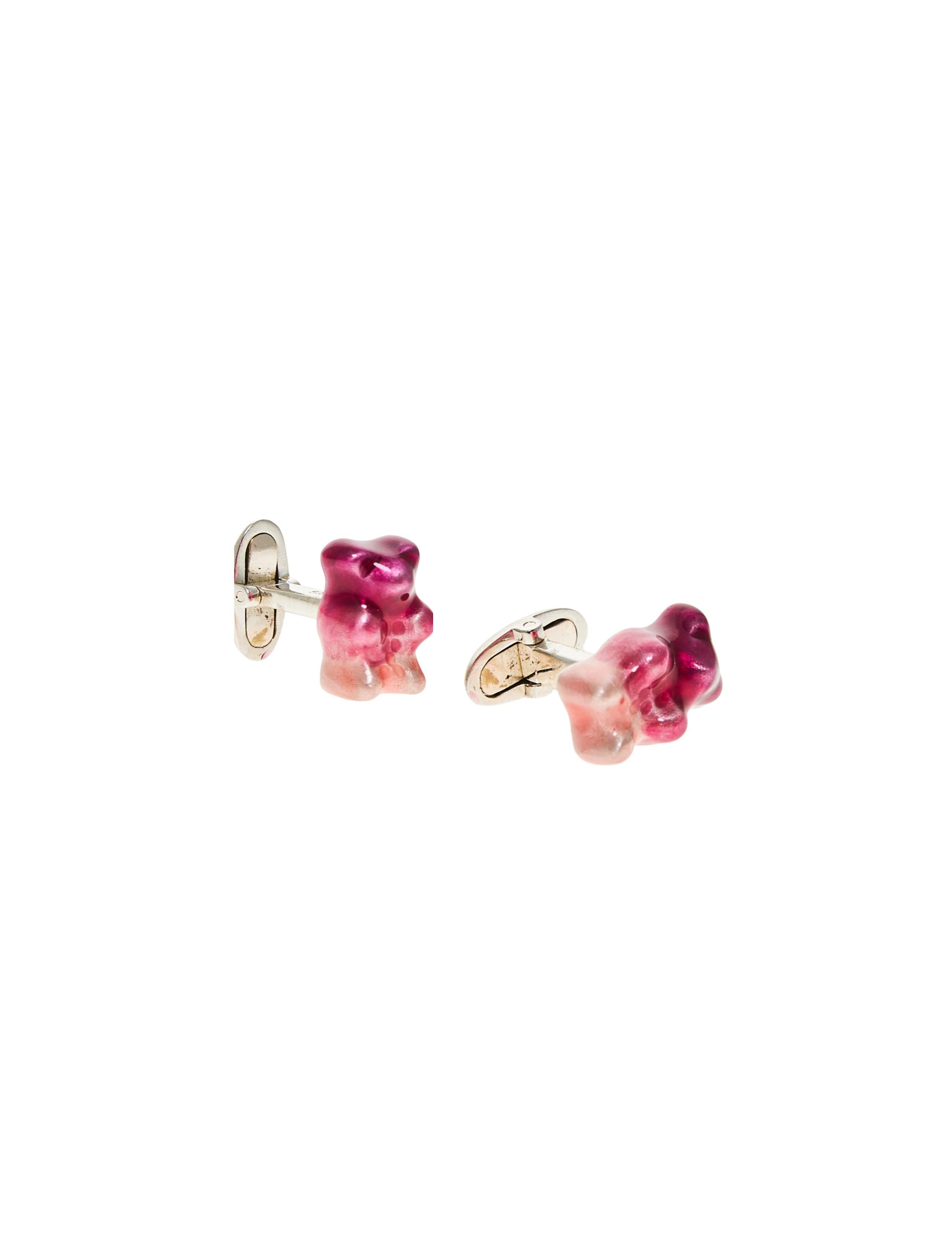 18K gold plated silver gummy bear cufflinks with transparent Ombre Plum  enamel coverage. 

The Gummy Project by Maggoosh is a capsule collection inspired by the designer's life in New York City and her passion for breakdancing and other street