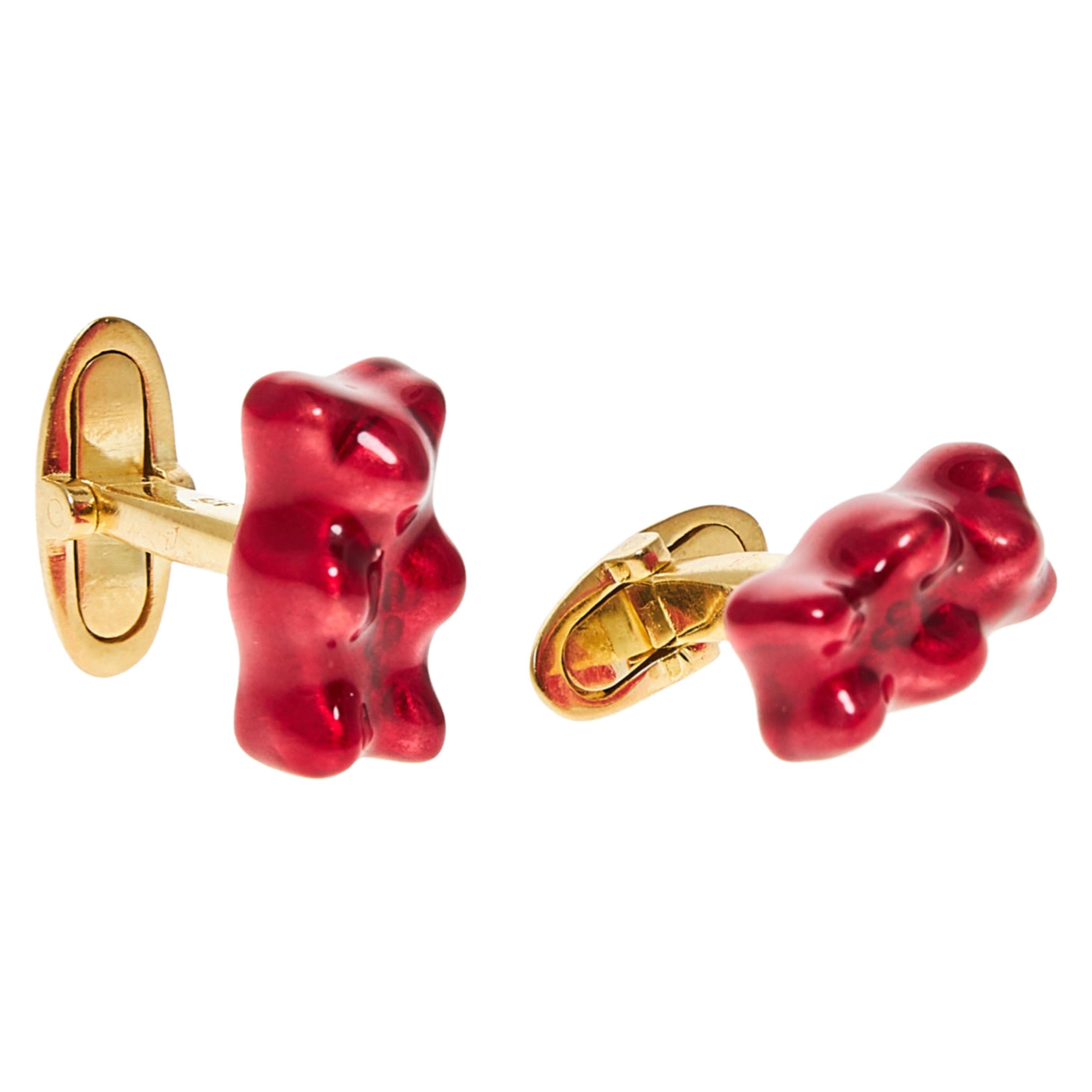 Cufflinks Gummy Bear Red Color Unisex Gift 18k Silver Gold-Plated Greek Jewelry For Sale