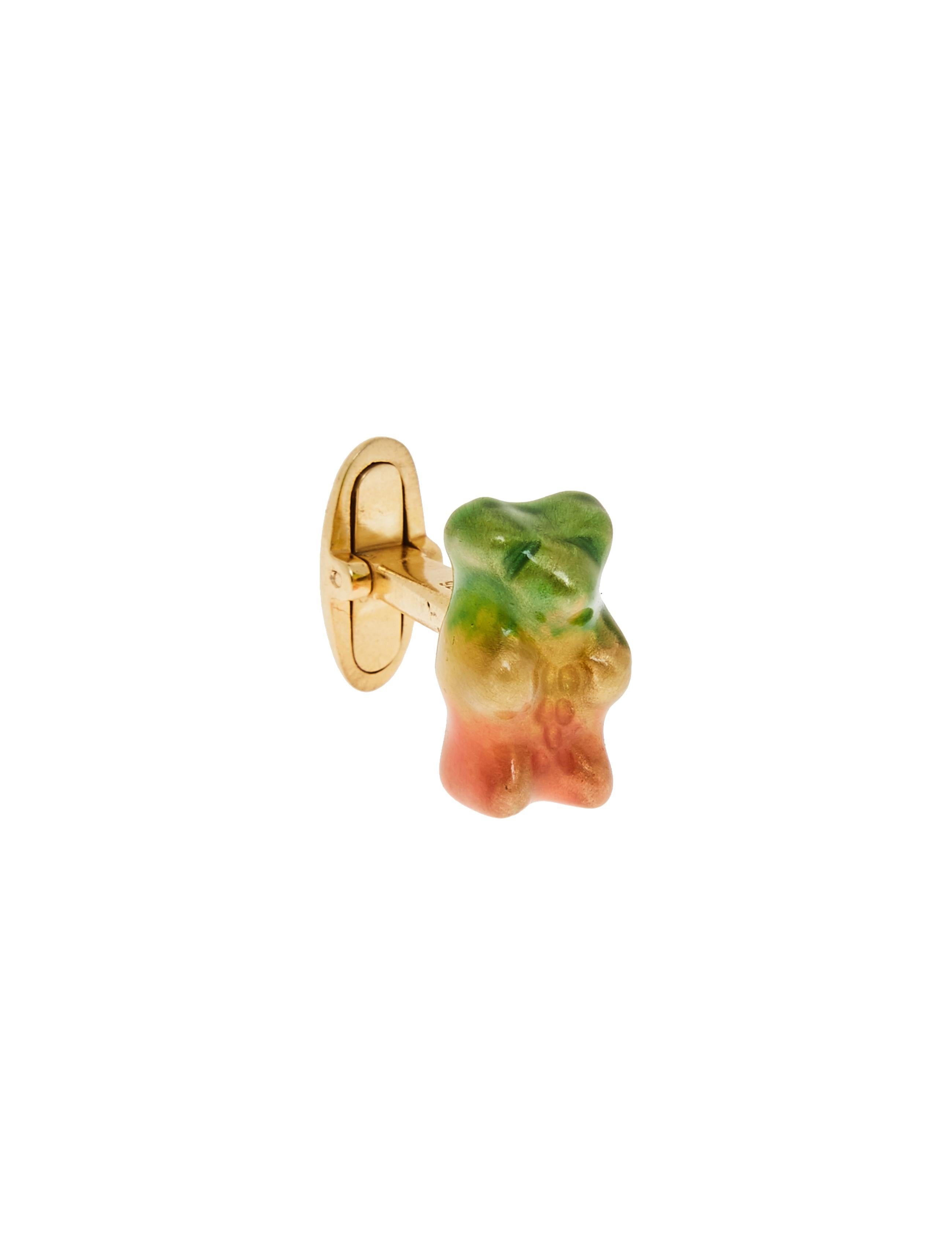  Gummy bear Cufflinks Watermelon 

18K gold plated silver gummy bear cufflinks with transparent green yellow and pink   enamel coverage. 

The Gummy Project by Maggoosh is a capsule collection inspired by the designer's life in New York City and her
